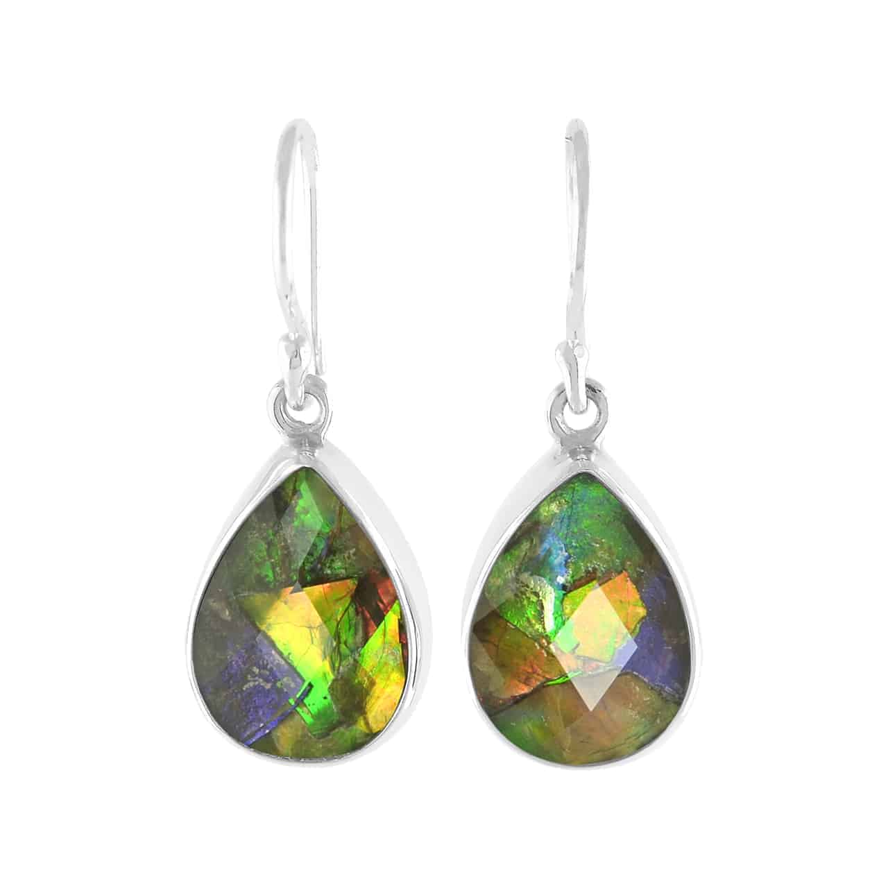Starborn Creations Ammolite Faceted Pear-Shaped Sterling Silver Earrings