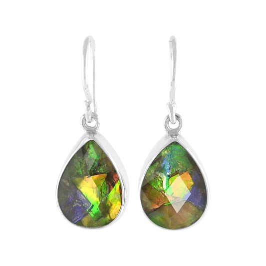 Starborn Creations Ammolite Faceted Pear-Shaped Sterling Silver Earrings