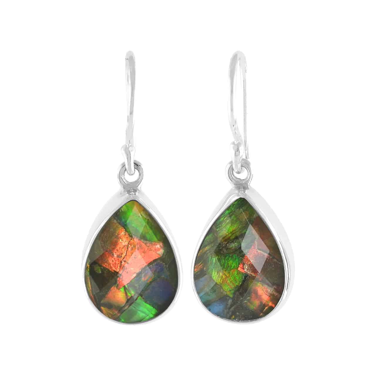 Starborn Creations Ammolite Faceted Pear-Shaped Sterling Silver Earrings