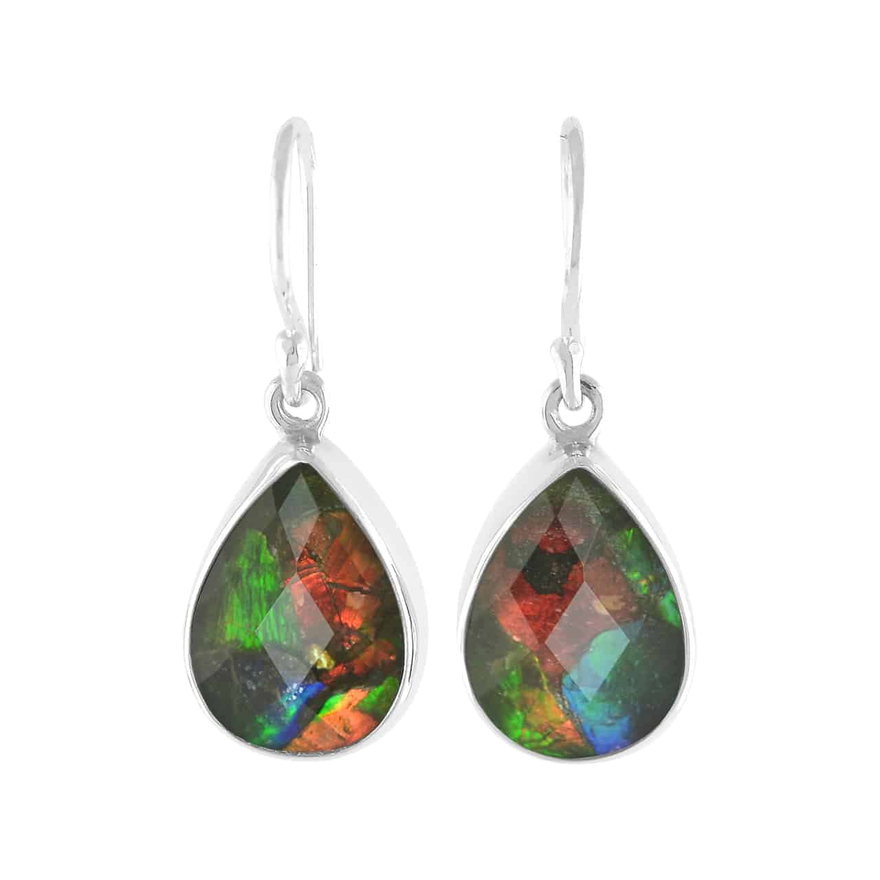 Starborn Creations Ammolite Faceted Pear-Shaped Sterling Silver Earrings