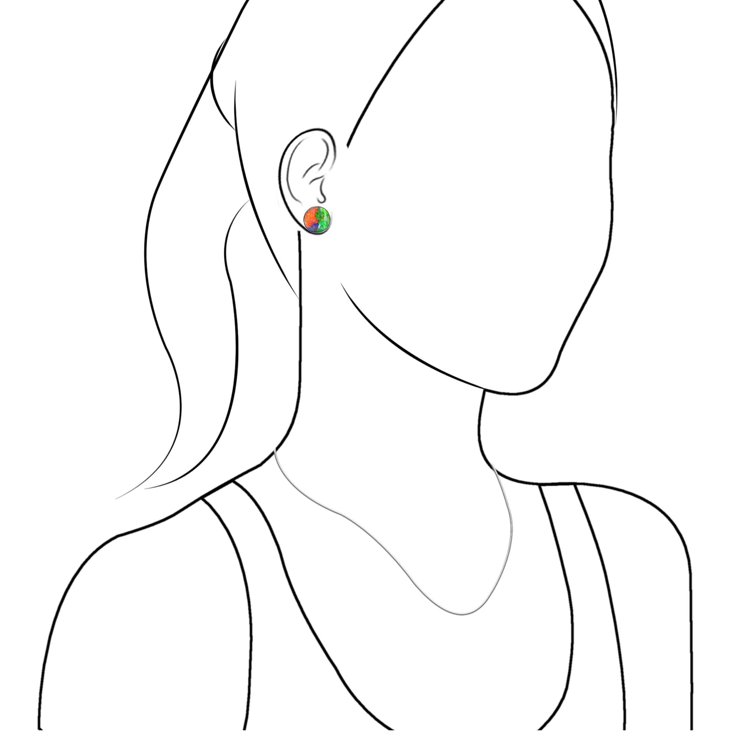 Starborn Round Ammolite Single Bezel Post Earrings in Sterling Silver