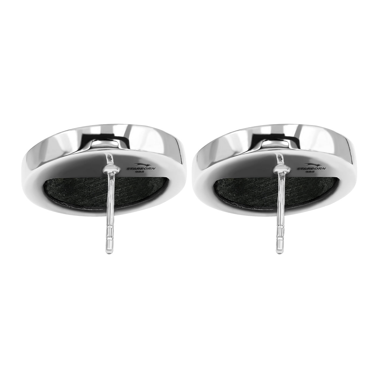 Starborn Round Ammolite Single Bezel Post Earrings in Sterling Silver