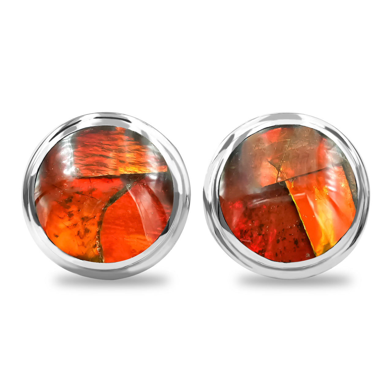 Starborn Round 9 mm Red Ammolite Post Style Earrings