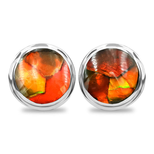 Starborn Round 9 mm Red Ammolite Post Style Earrings