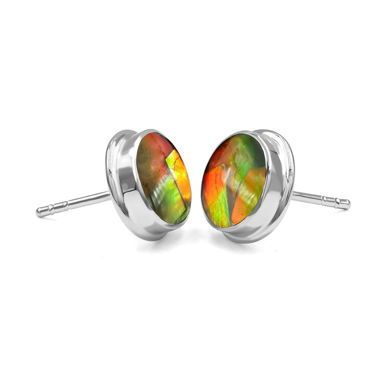 Starborn Round 9 mm Red Ammolite Post Style Earrings