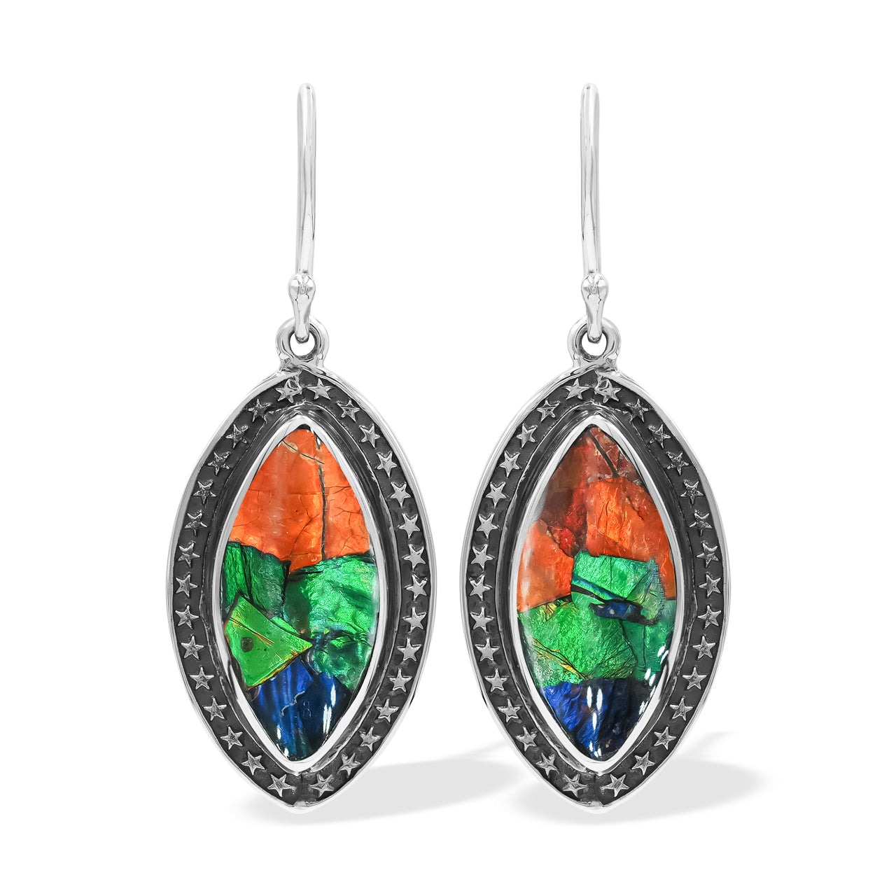 Starborn Ammolite Marquise Dangle Earrings in Sterling Silver