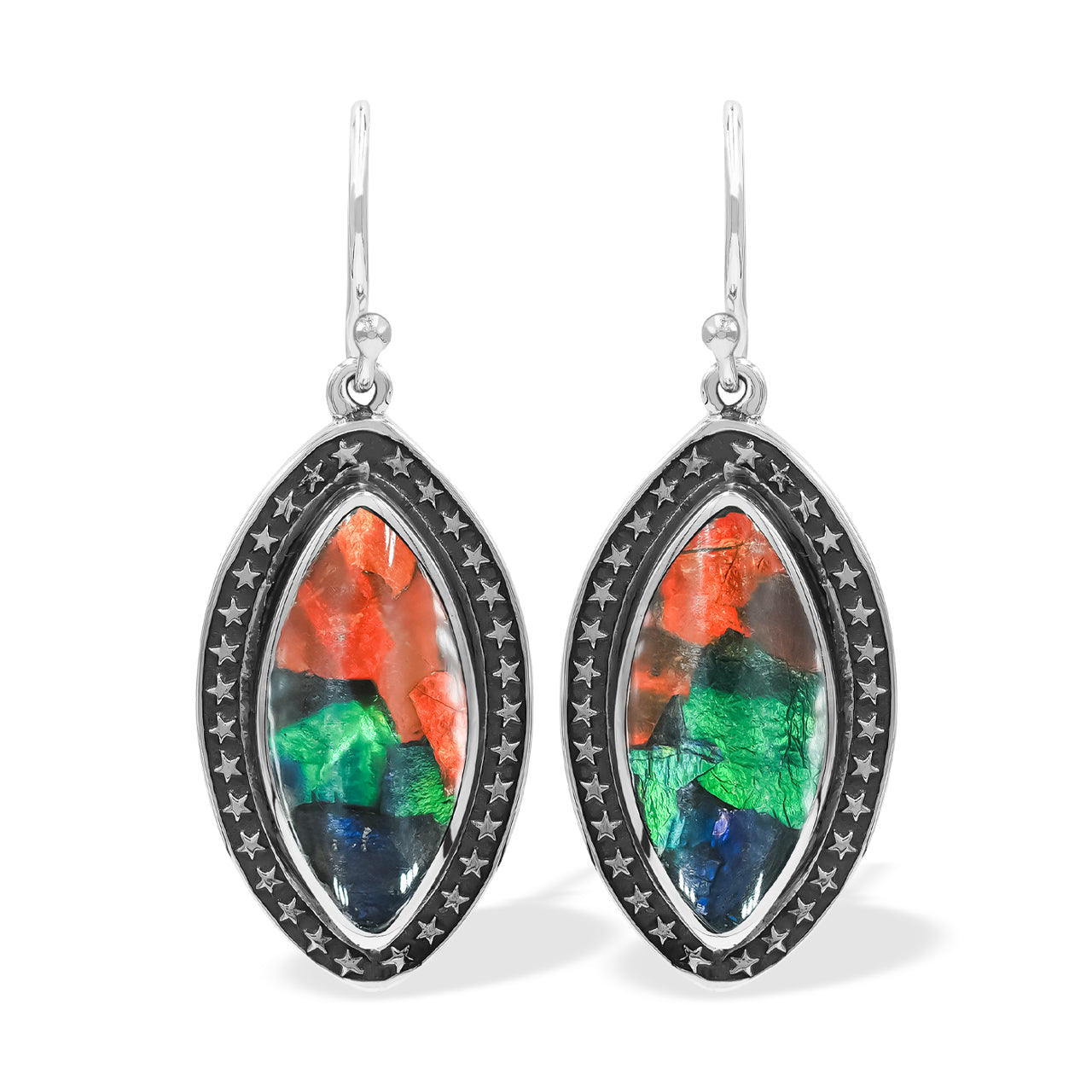 Starborn Ammolite Marquise Dangle Earrings in Sterling Silver