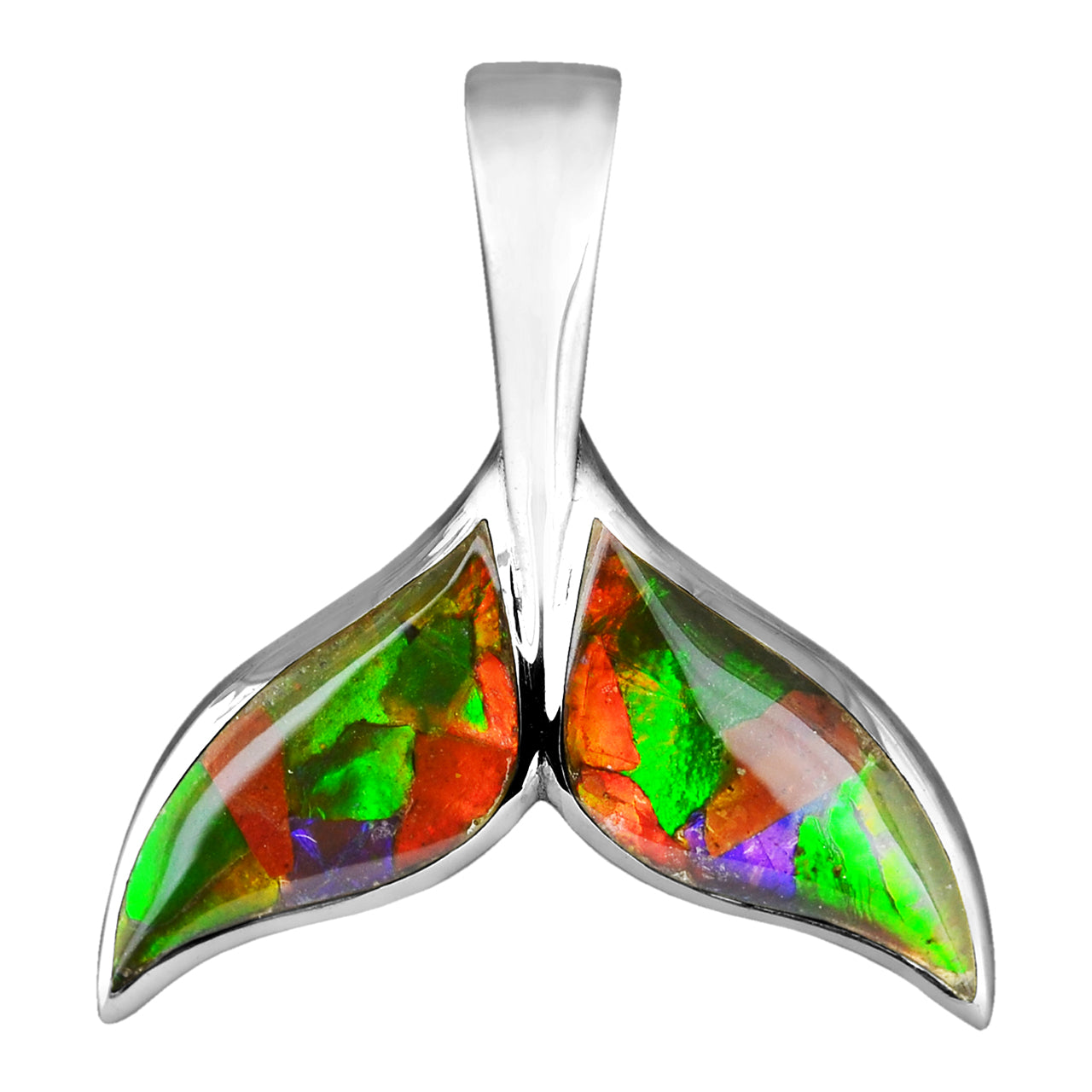 Starborn Ammolite Whale Tail Pendant in Sterling Silver