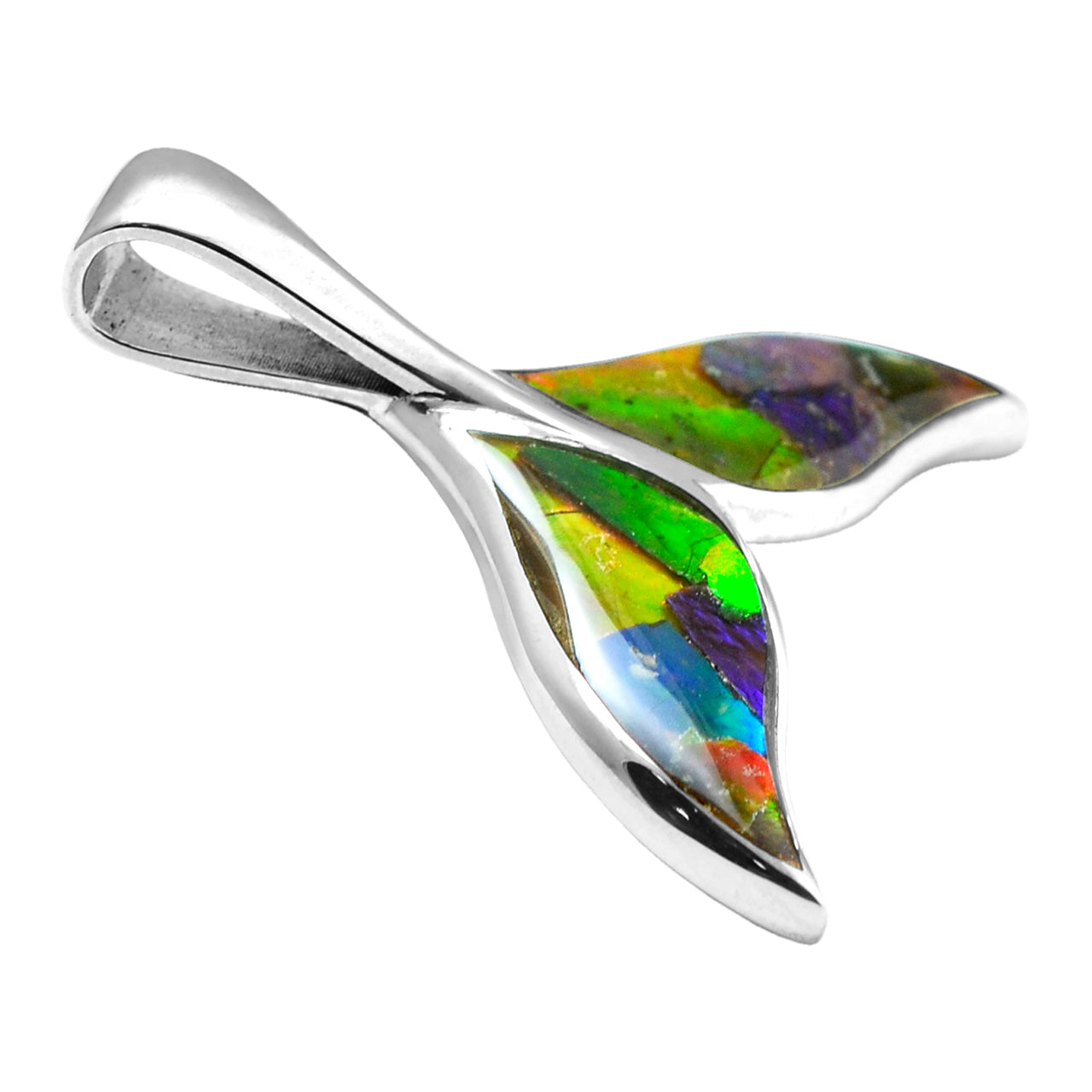 Starborn Ammolite Whale Tail Pendant in Sterling Silver