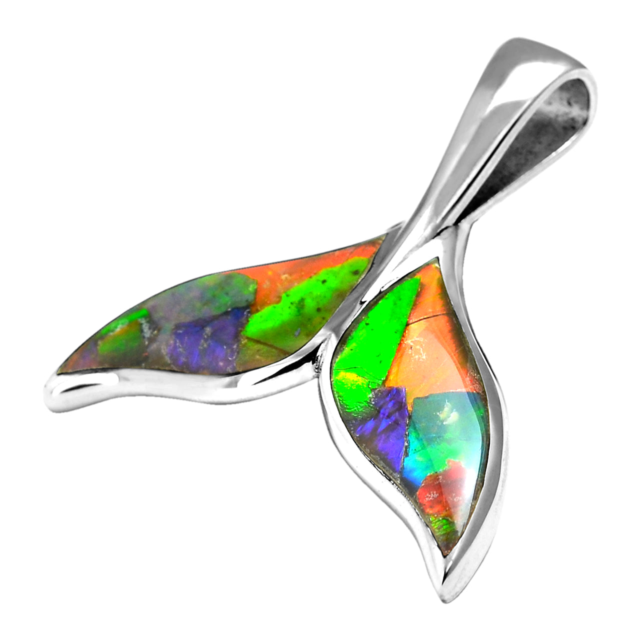 Starborn Ammolite Whale Tail Pendant in Sterling Silver