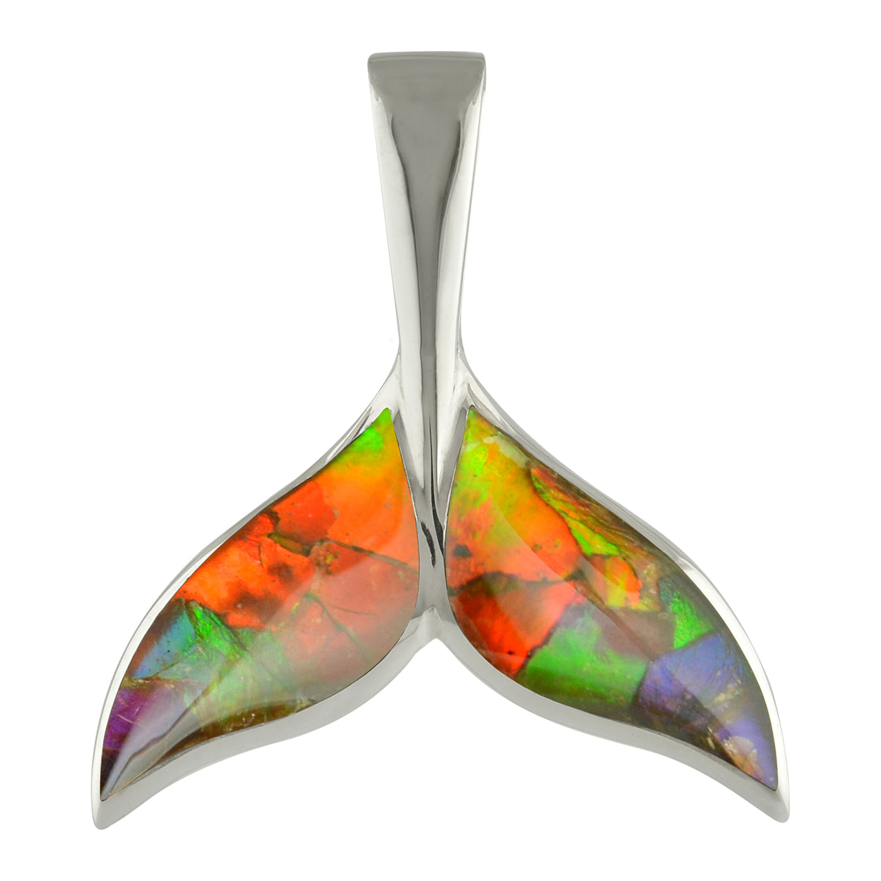 Starborn Ammolite Whale Tail Pendant in Sterling Silver