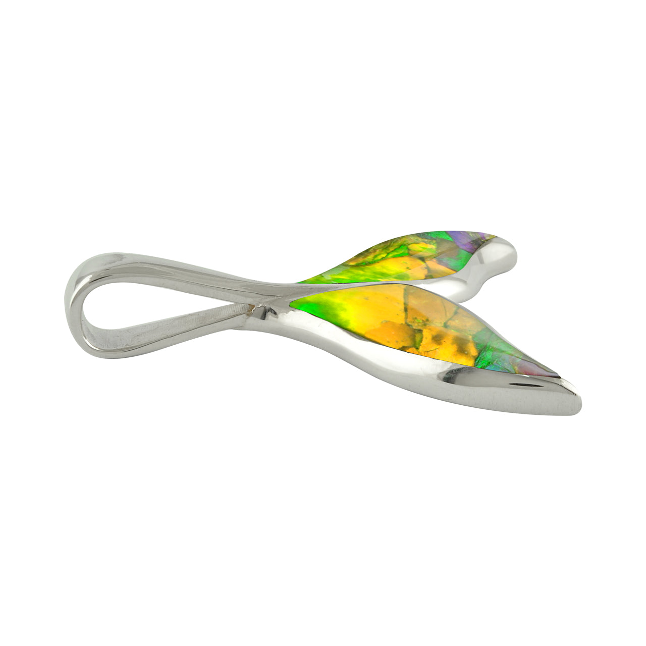 Starborn Ammolite Whale Tail Pendant in Sterling Silver