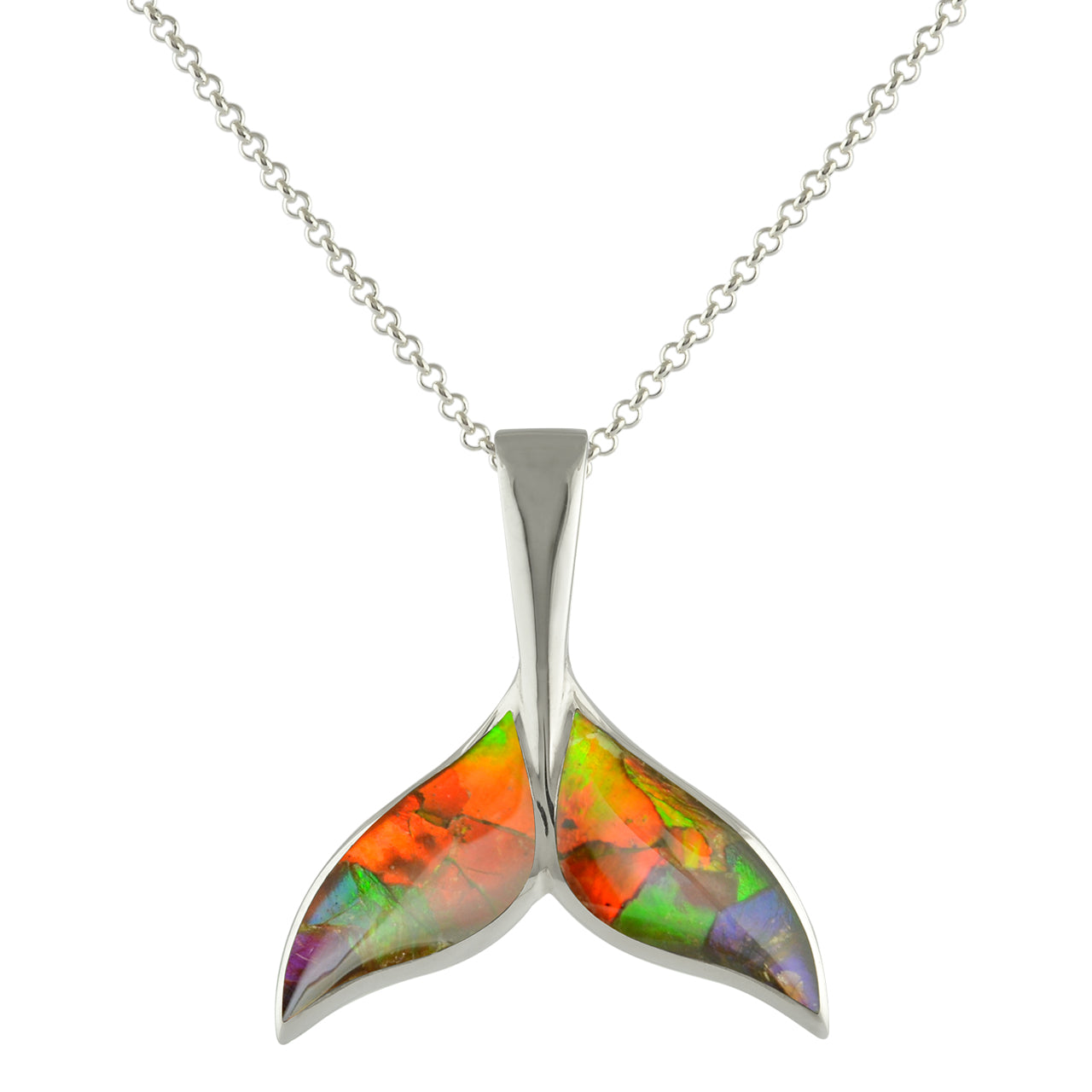 Starborn Ammolite Whale Tail Pendant in Sterling Silver