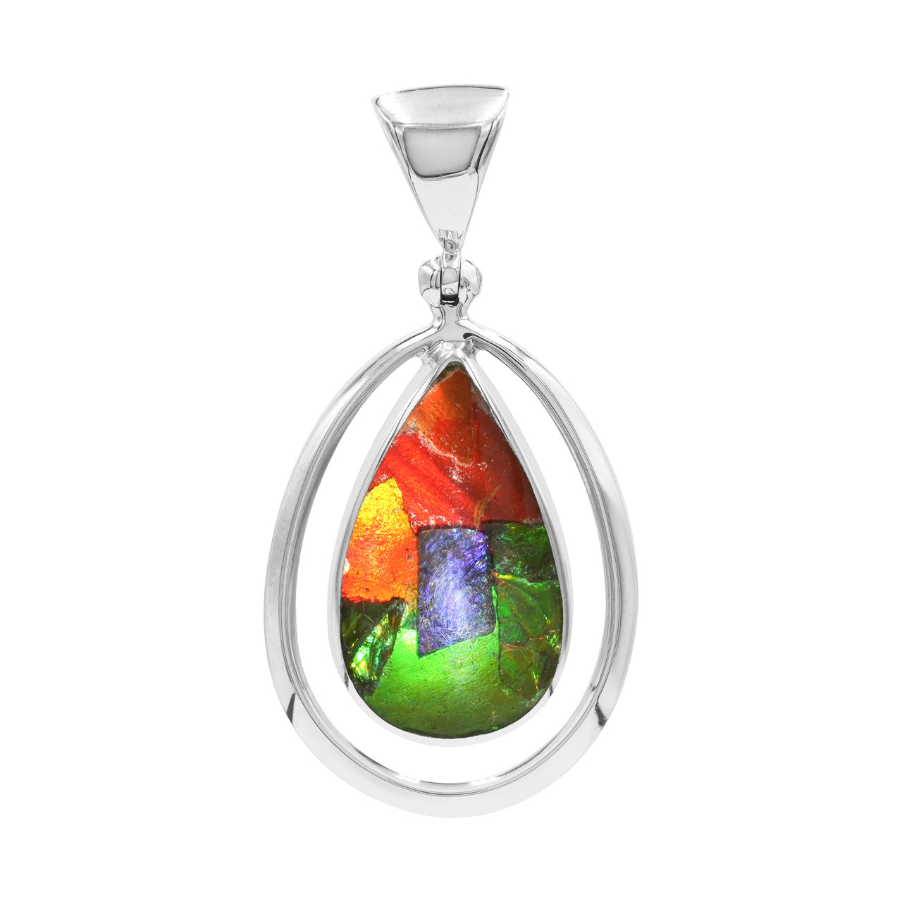 Starborn Ammolite Pear Pendant with Frame in Sterling Silver