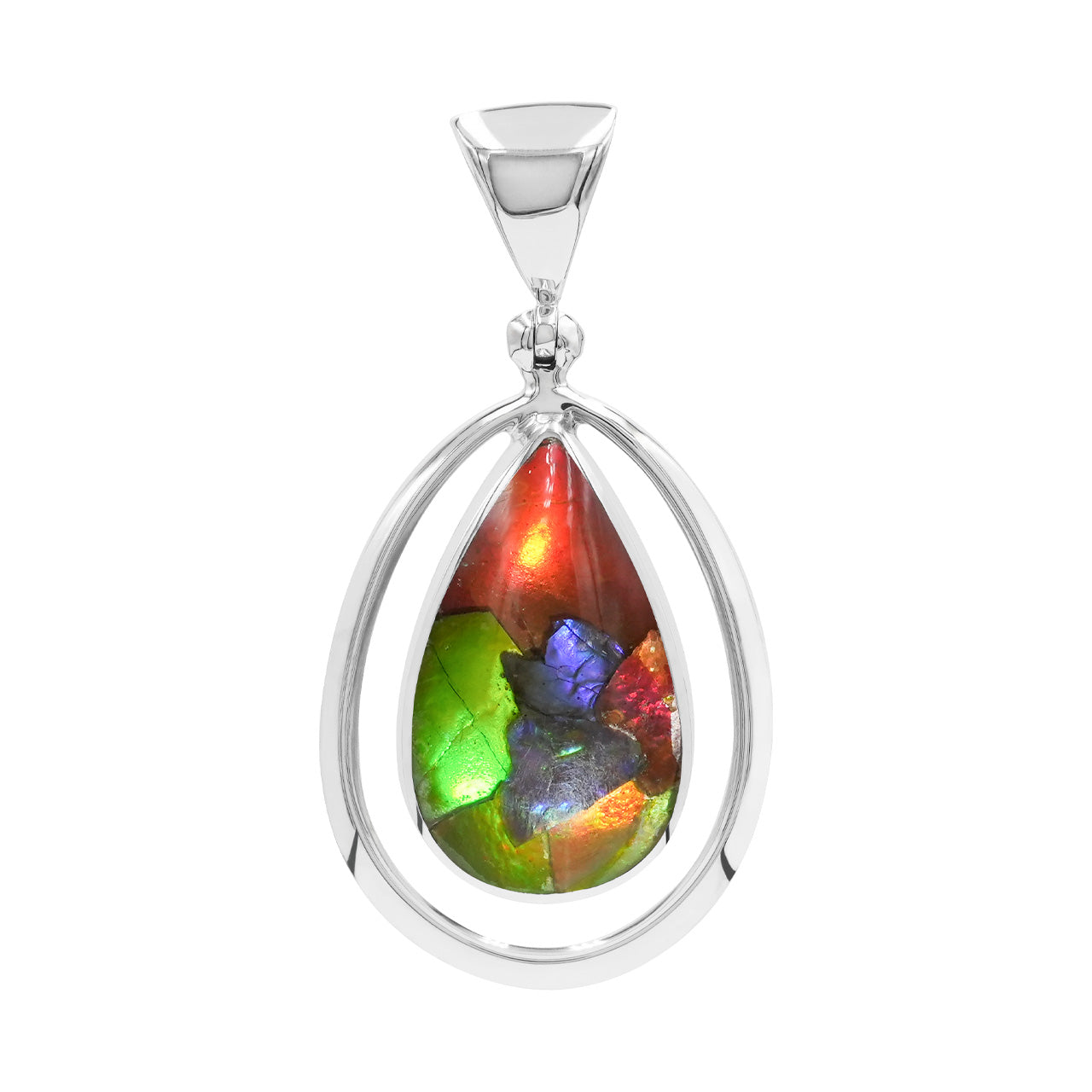 Starborn Ammolite Pear Pendant with Frame in Sterling Silver