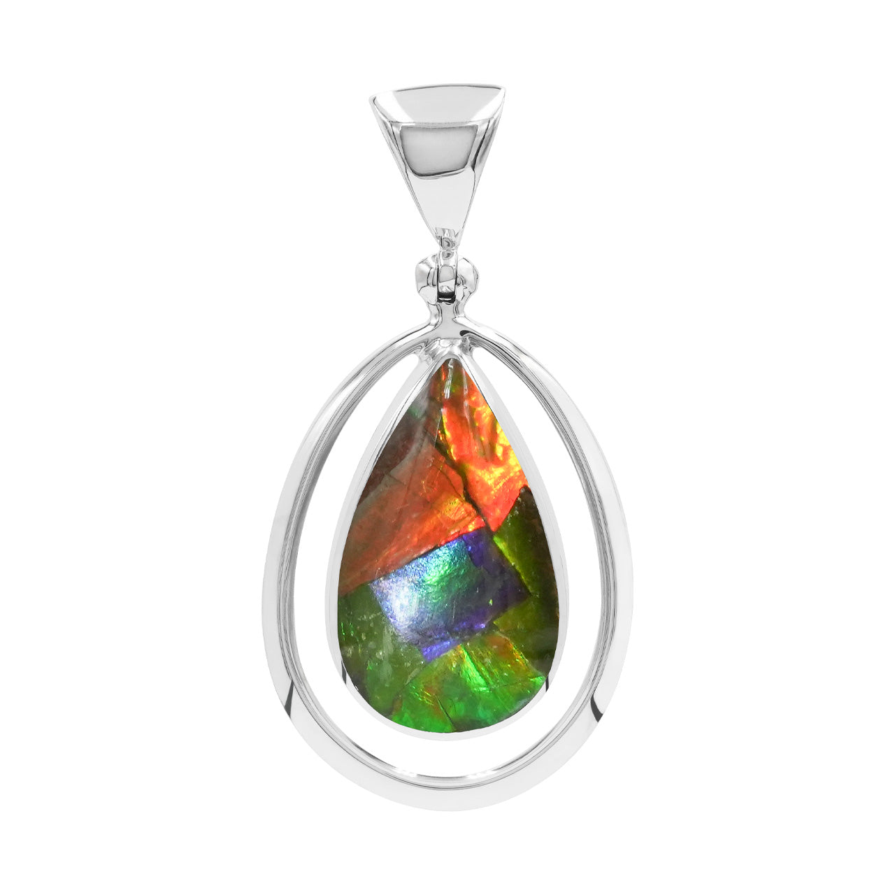 Starborn Ammolite Pear Pendant with Frame in Sterling Silver