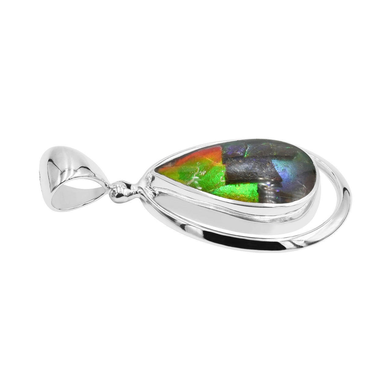 Starborn Ammolite Pear Pendant with Frame in Sterling Silver