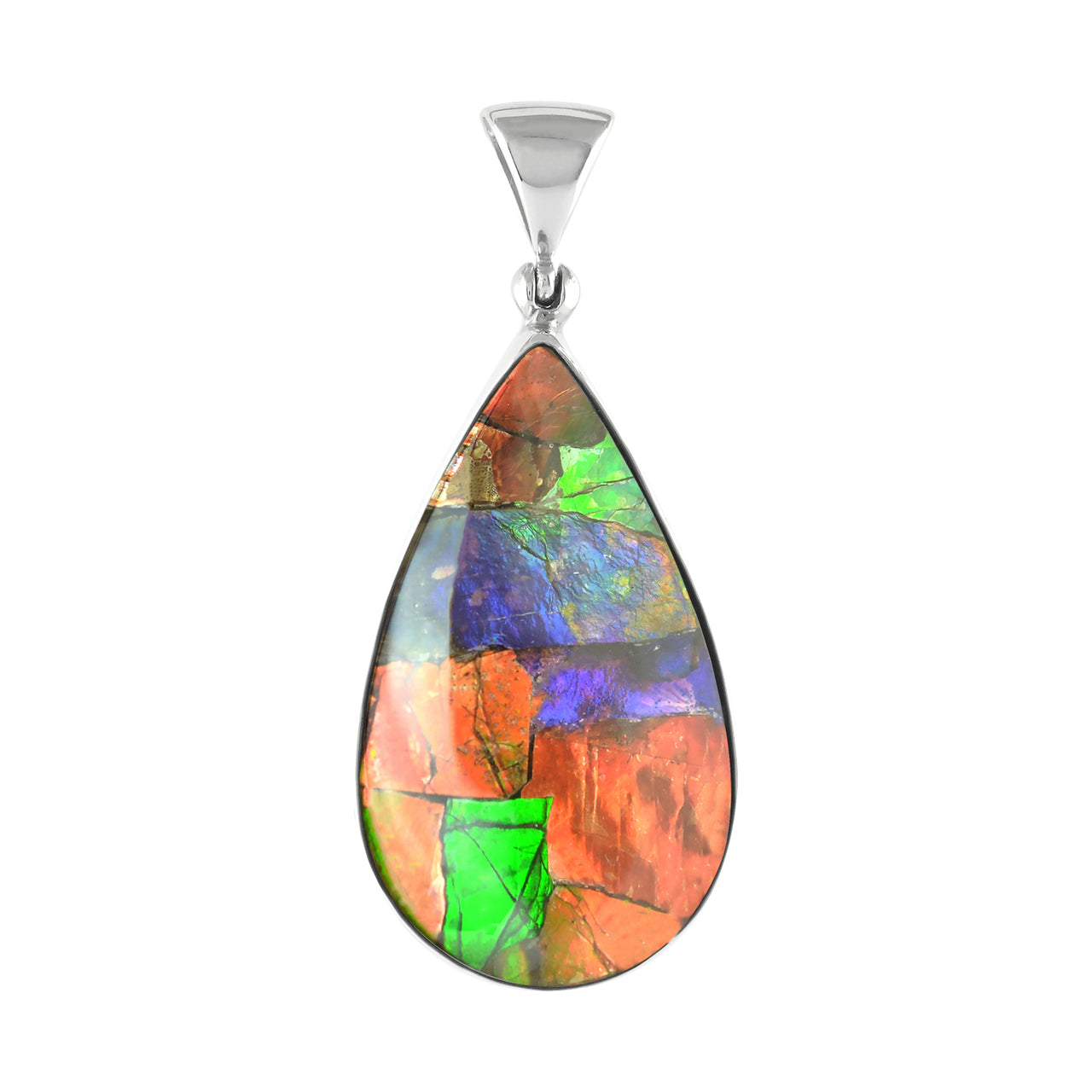 Starborn Ammolite and Sterling Silver pear Shape Pendant - Large