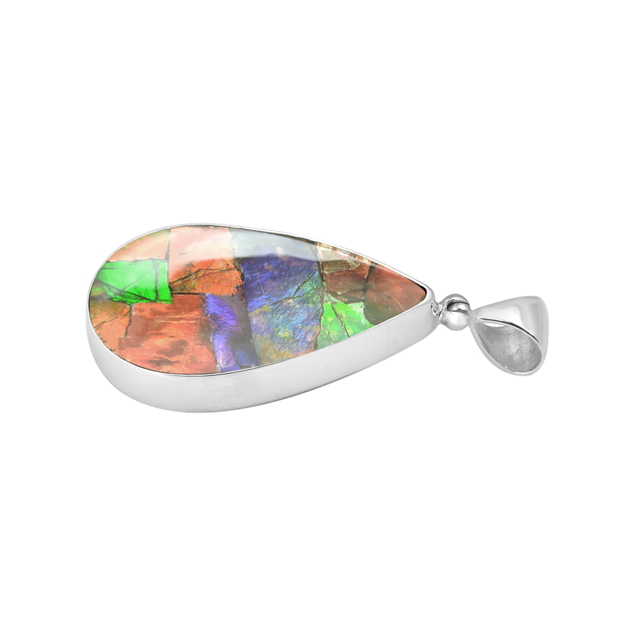 Starborn Ammolite and Sterling Silver pear Shape Pendant - Large