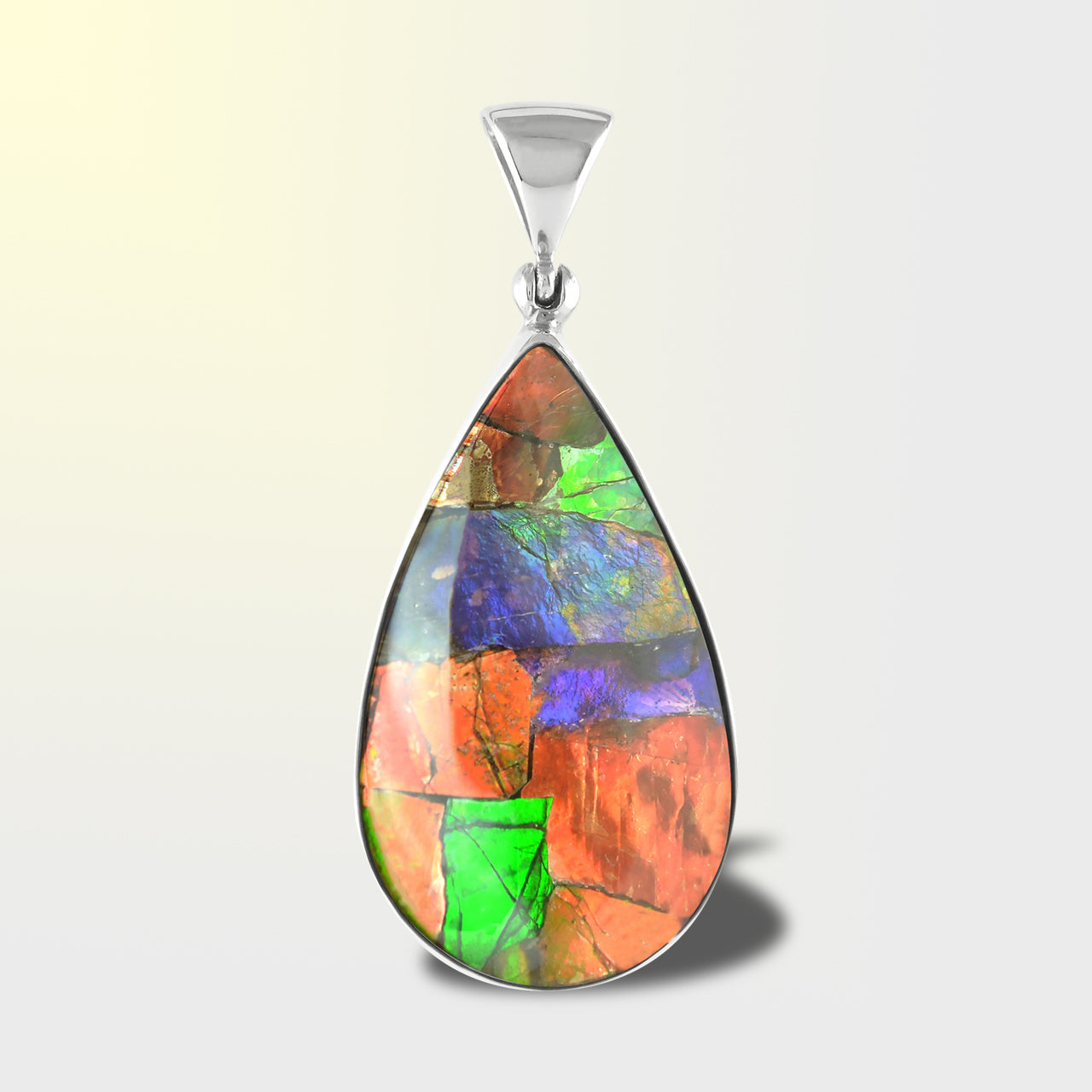 Starborn Ammolite and Sterling Silver pear Shape Pendant - Large