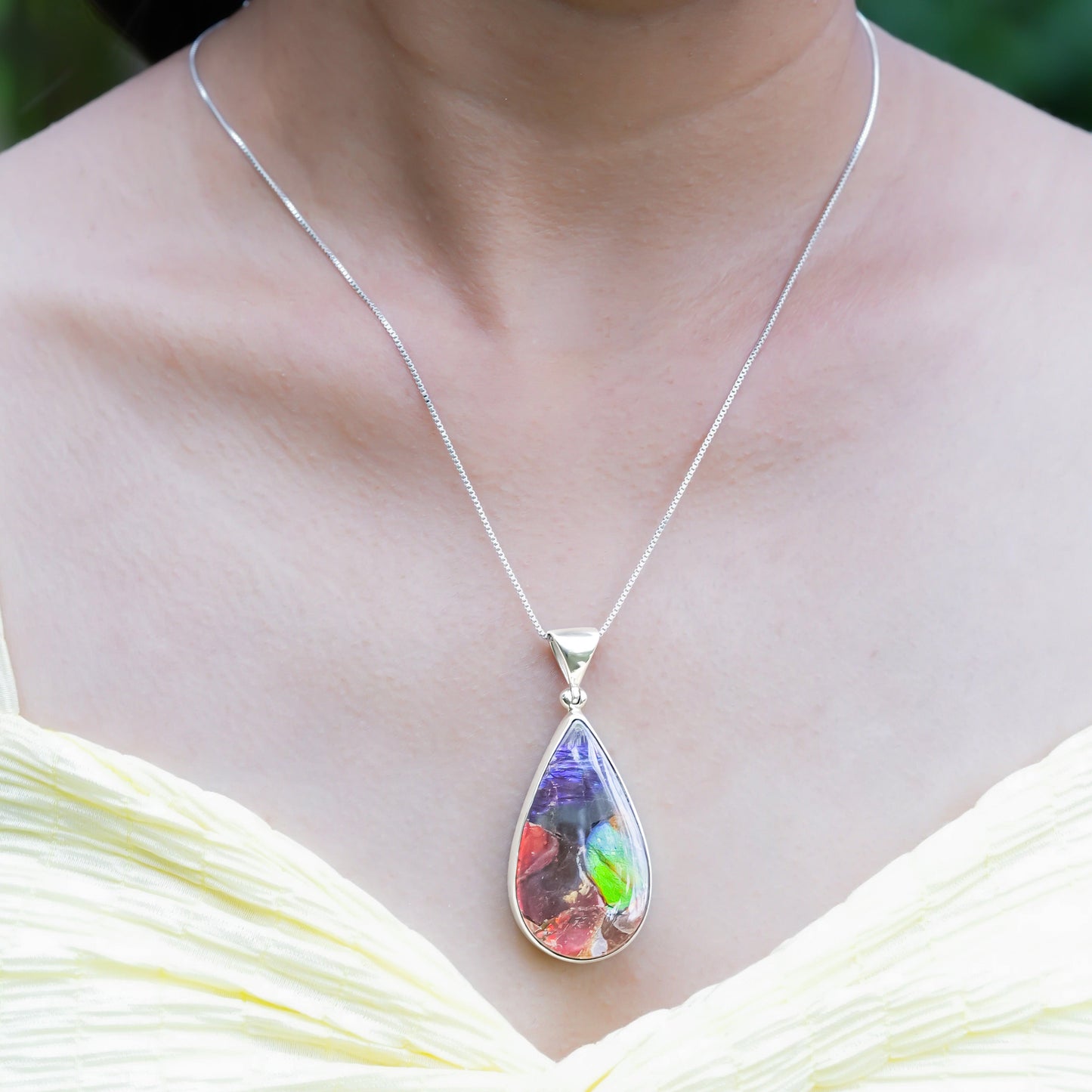 Starborn Ammolite and Sterling Silver pear Shape Pendant - Large