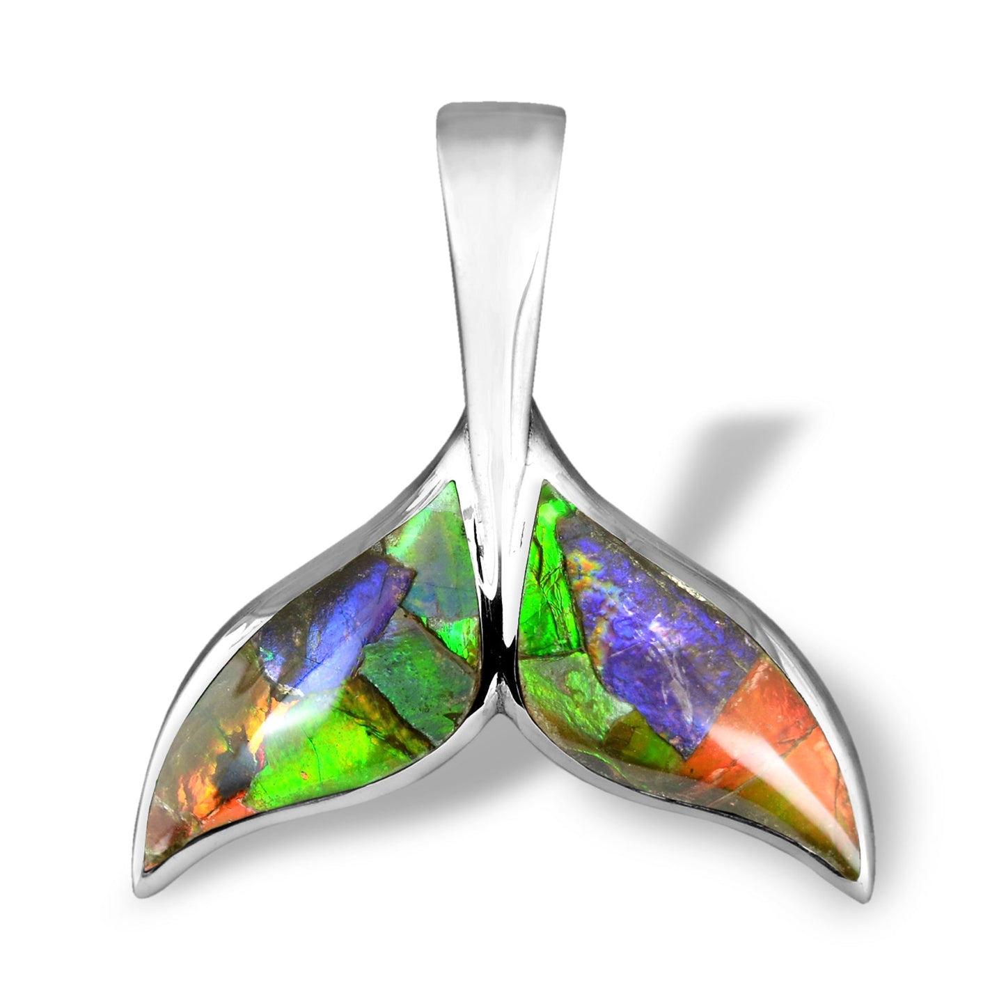 Starborn Ammolite Whale Tail Pendant in Sterling Silver