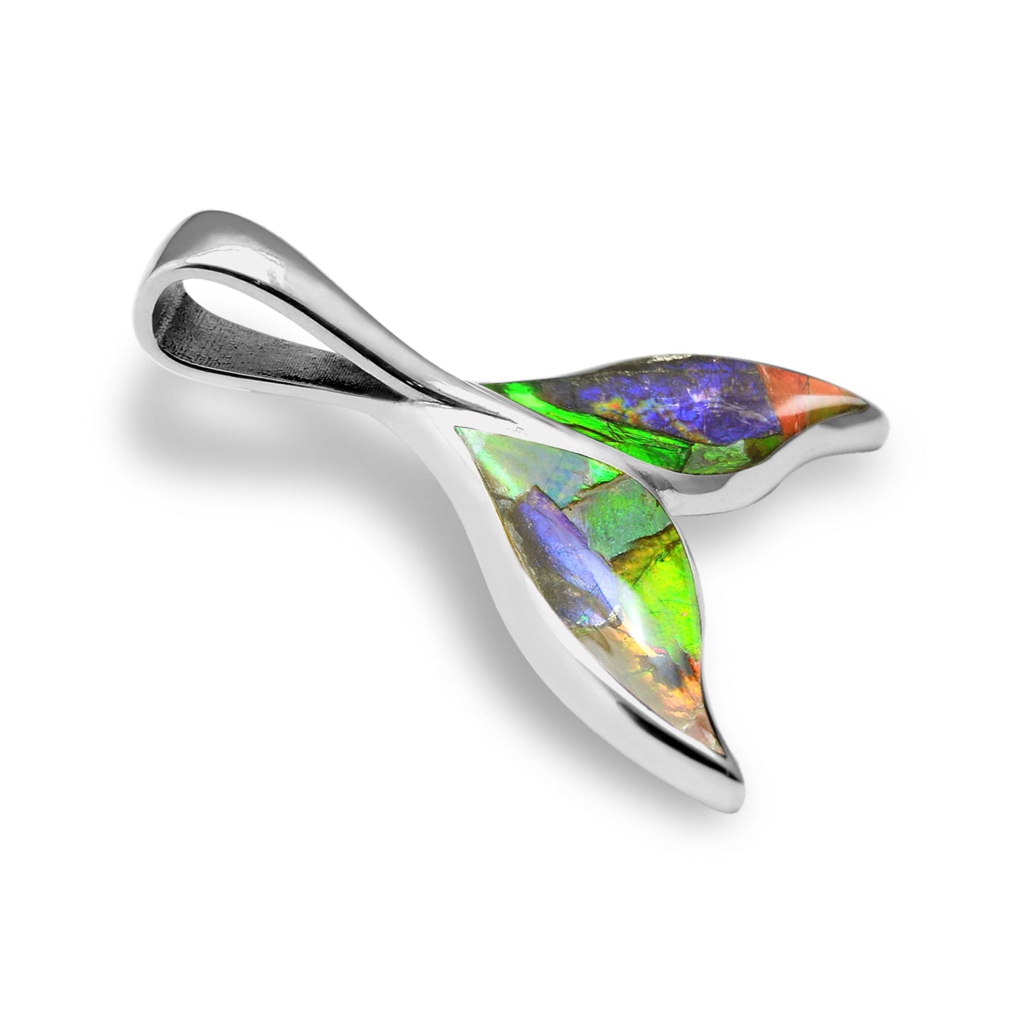 Starborn Ammolite Whale Tail Pendant in Sterling Silver