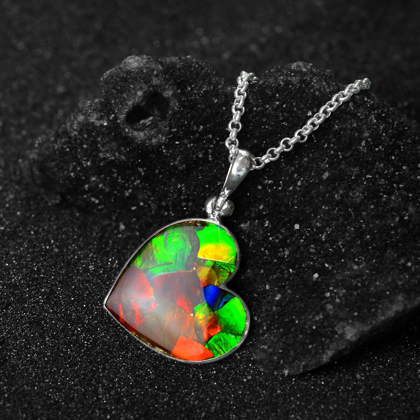 Starborn Ammolite Heart Pendant Sterling Silver - Large