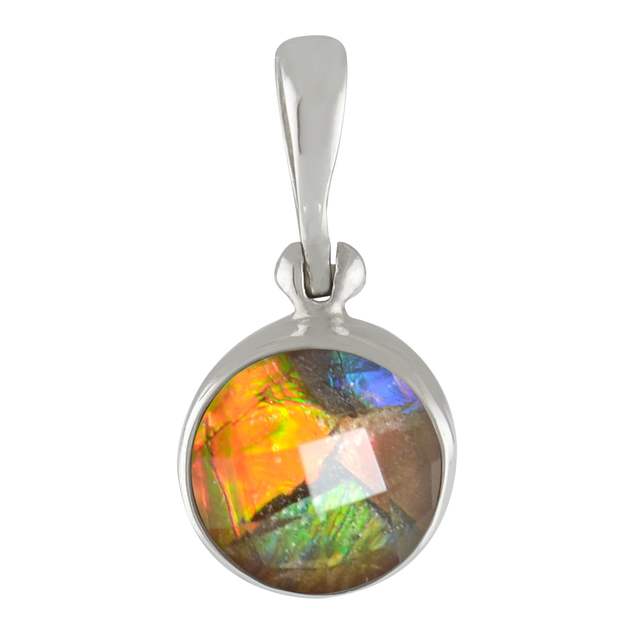 Starborn  Ammolite Faceted Doublet Sterling Silver Round Pendant