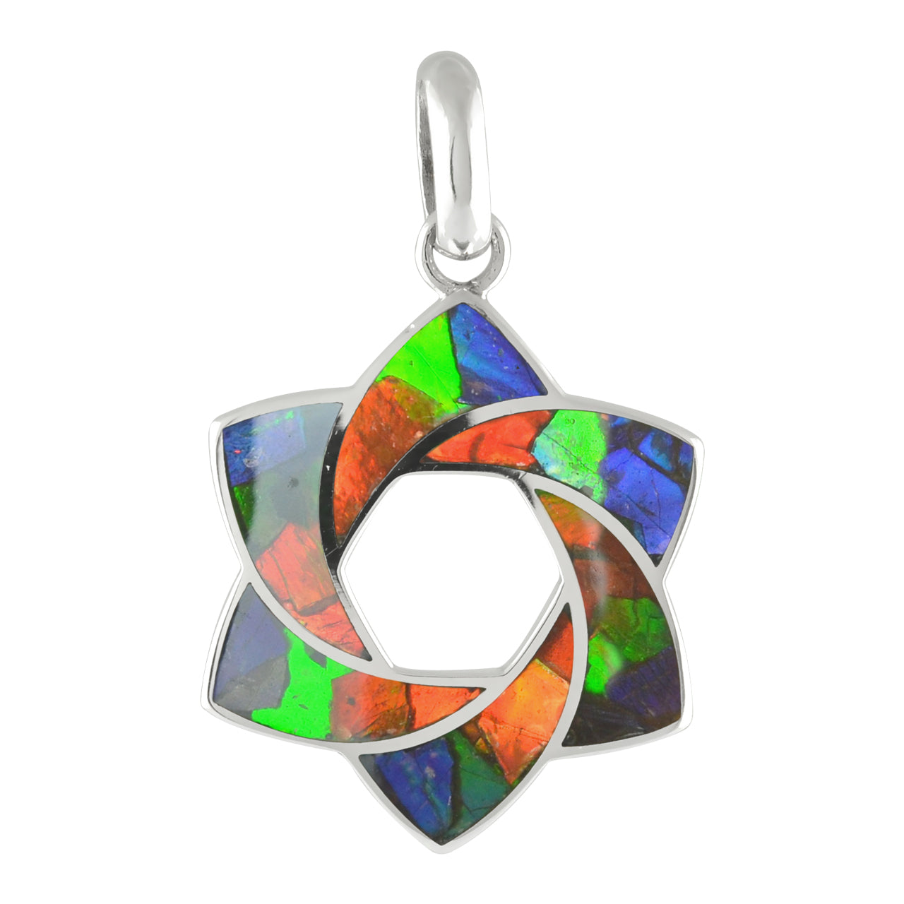 Starborn 6-Point Knot Ammolite Inlay Pendant in Sterling Silver