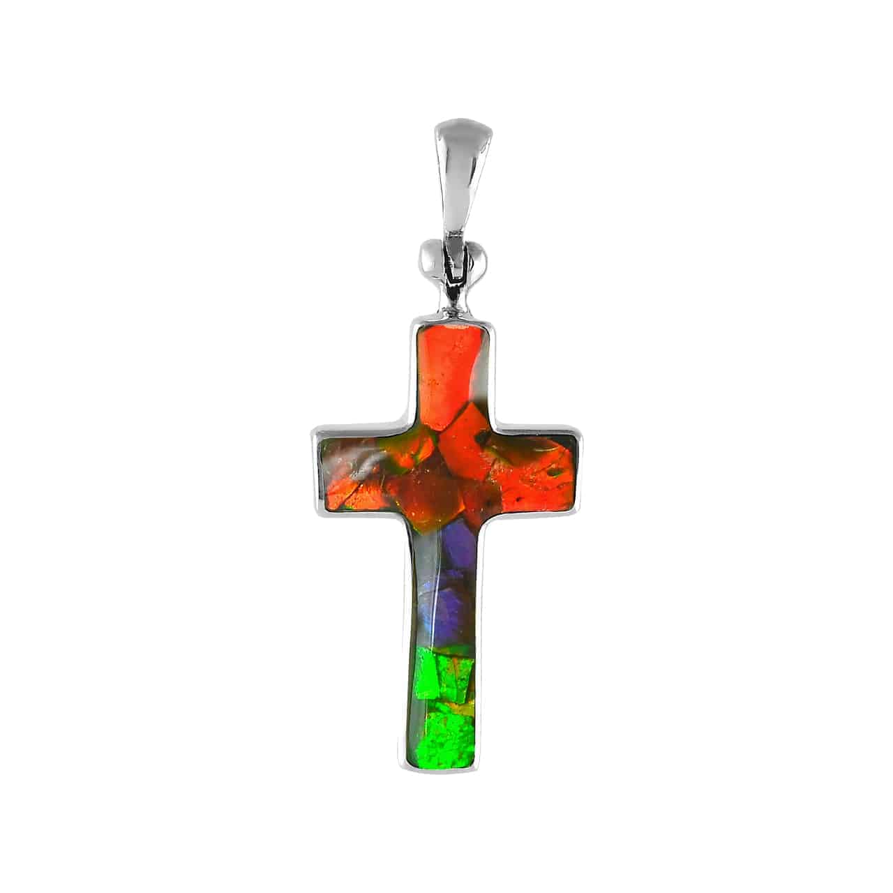 Starborn Ammolite Cross Pendant in Sterling Silver