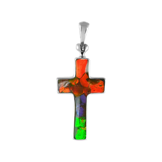 Starborn Ammolite Cross Pendant in Sterling Silver