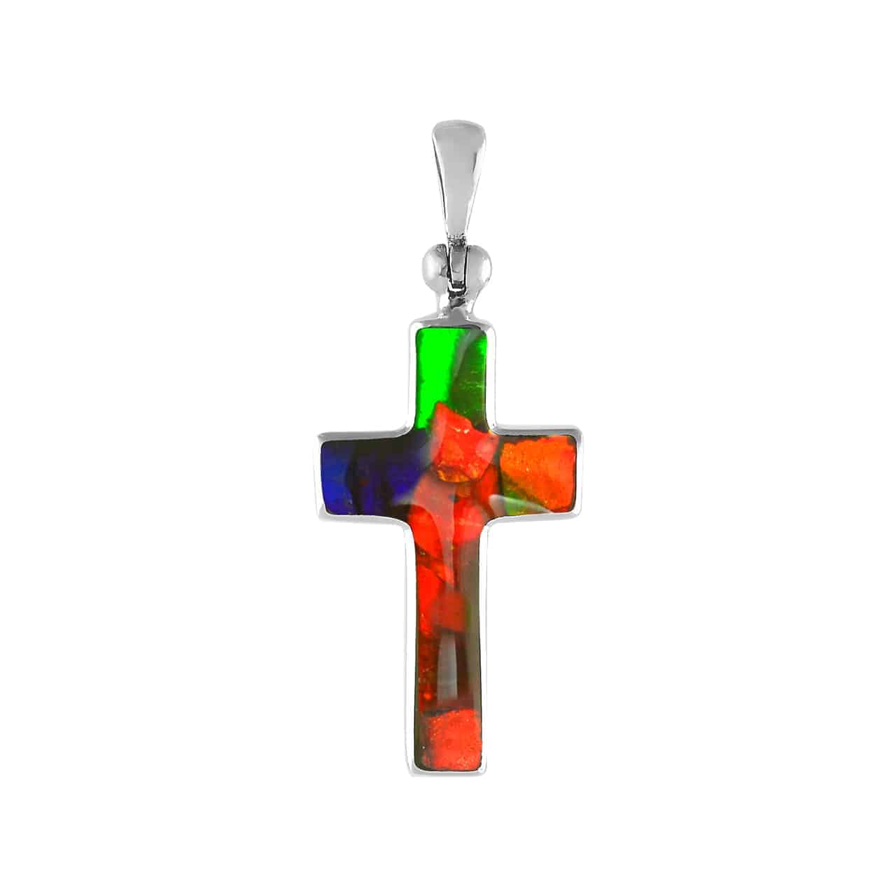 Starborn Ammolite Cross Pendant in Sterling Silver
