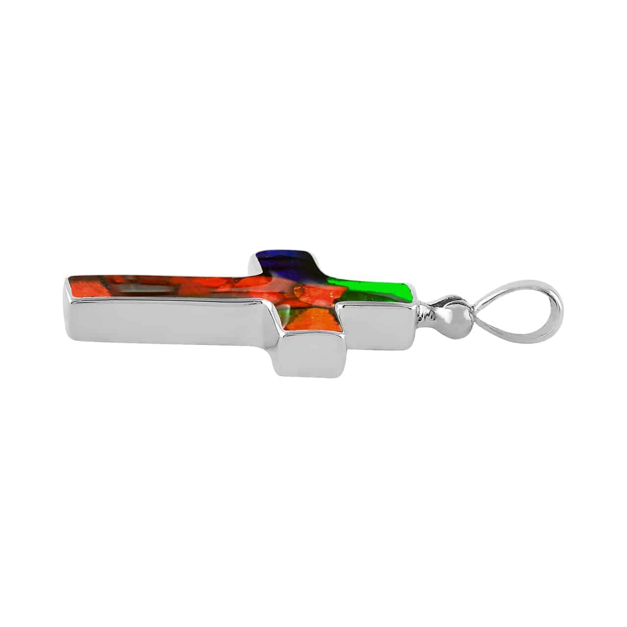 Starborn Ammolite Cross Pendant in Sterling Silver