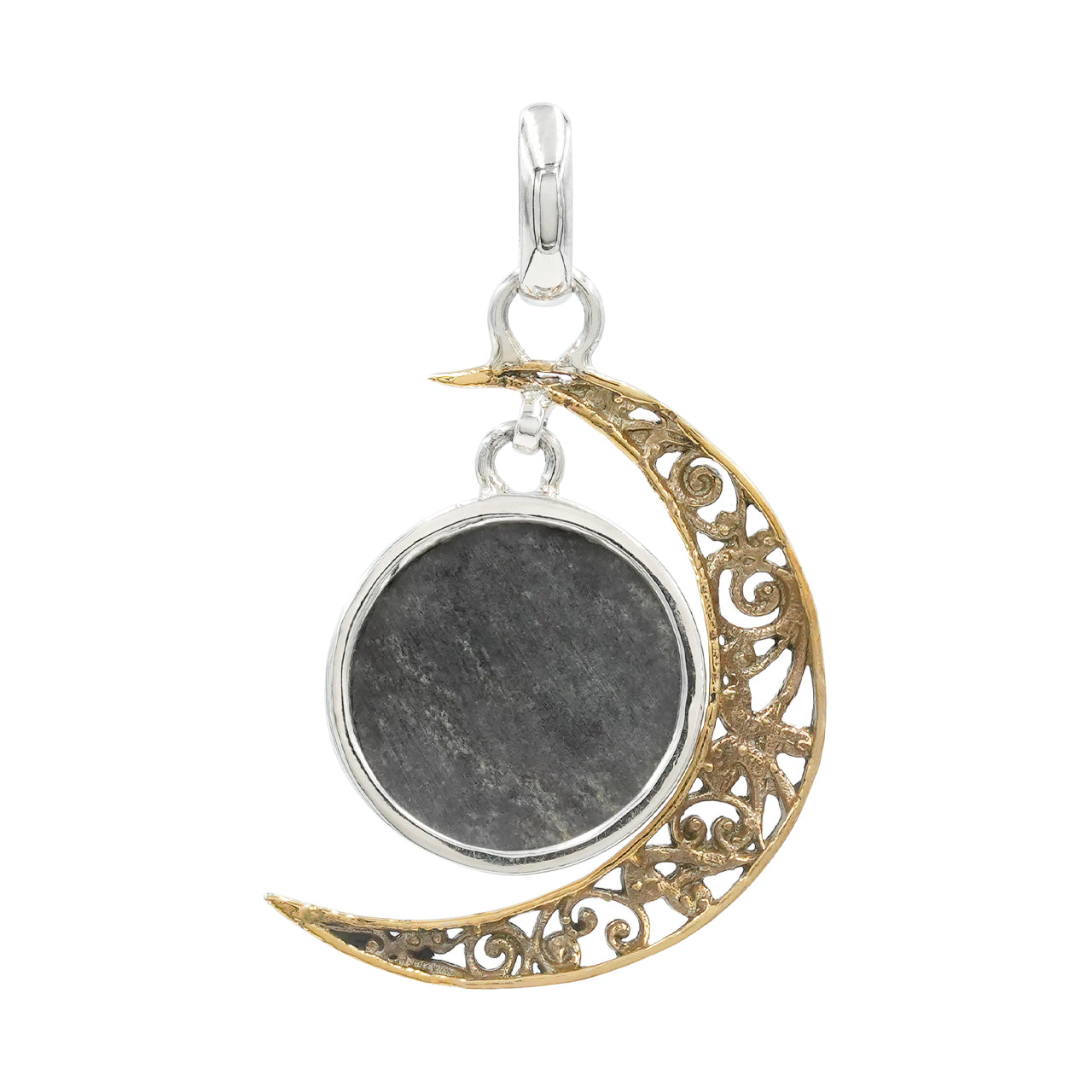 Starborn Faceted Ammolite Doublet with Crescent Moon Accent Pendant in Sterling Silver