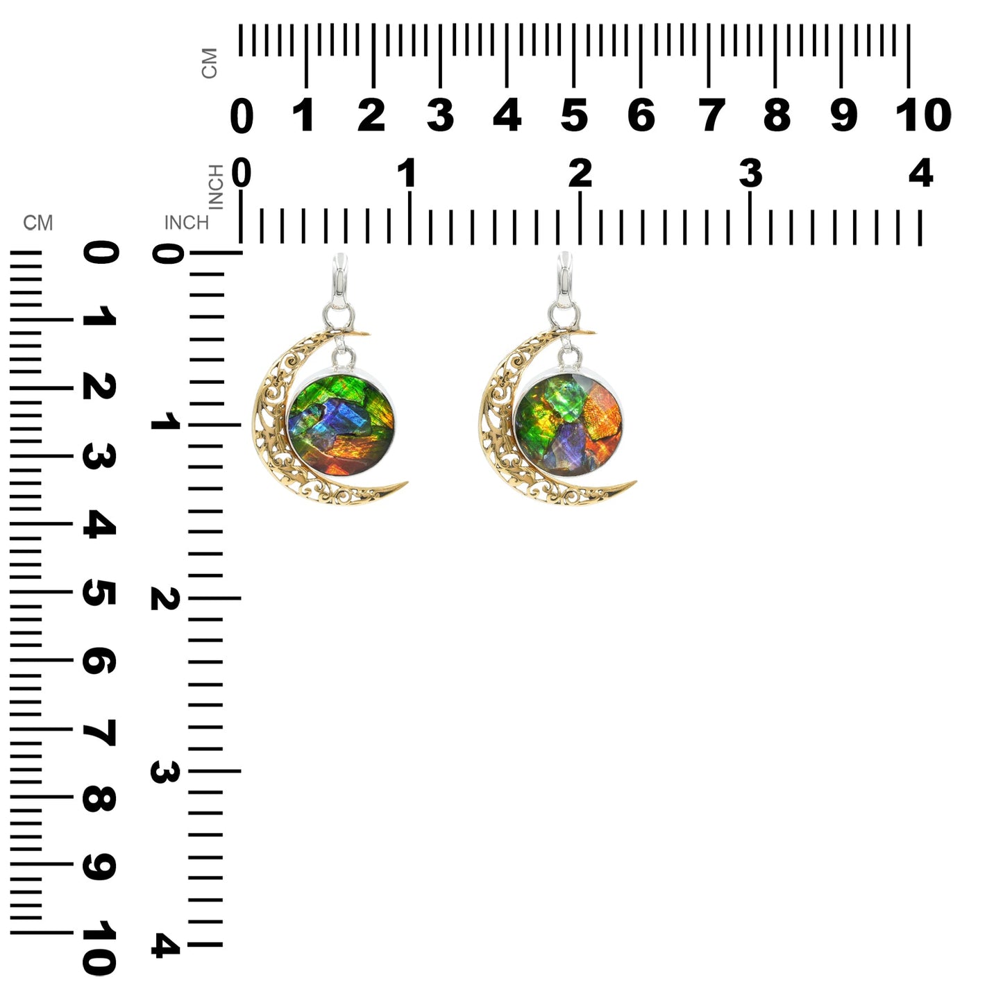 Starborn Faceted Ammolite Doublet with Crescent Moon Accent Pendant in Sterling Silver