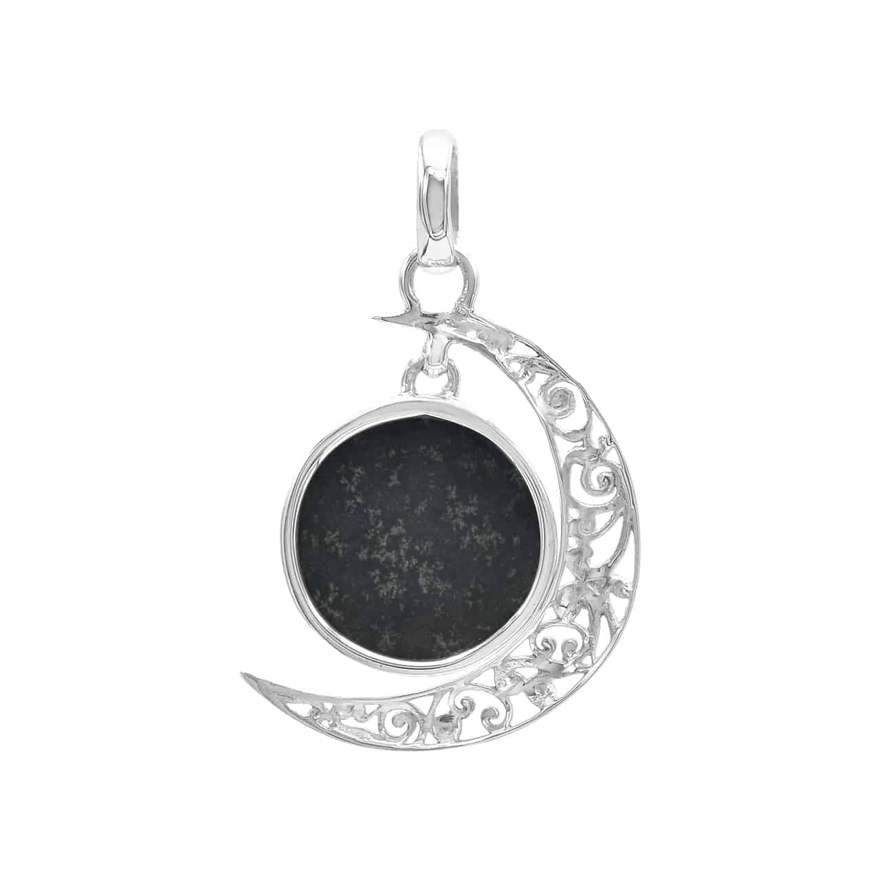 Starborn Faceted Ammolite Doublet with Crescent Moon Accent Pendant in Sterling Silver