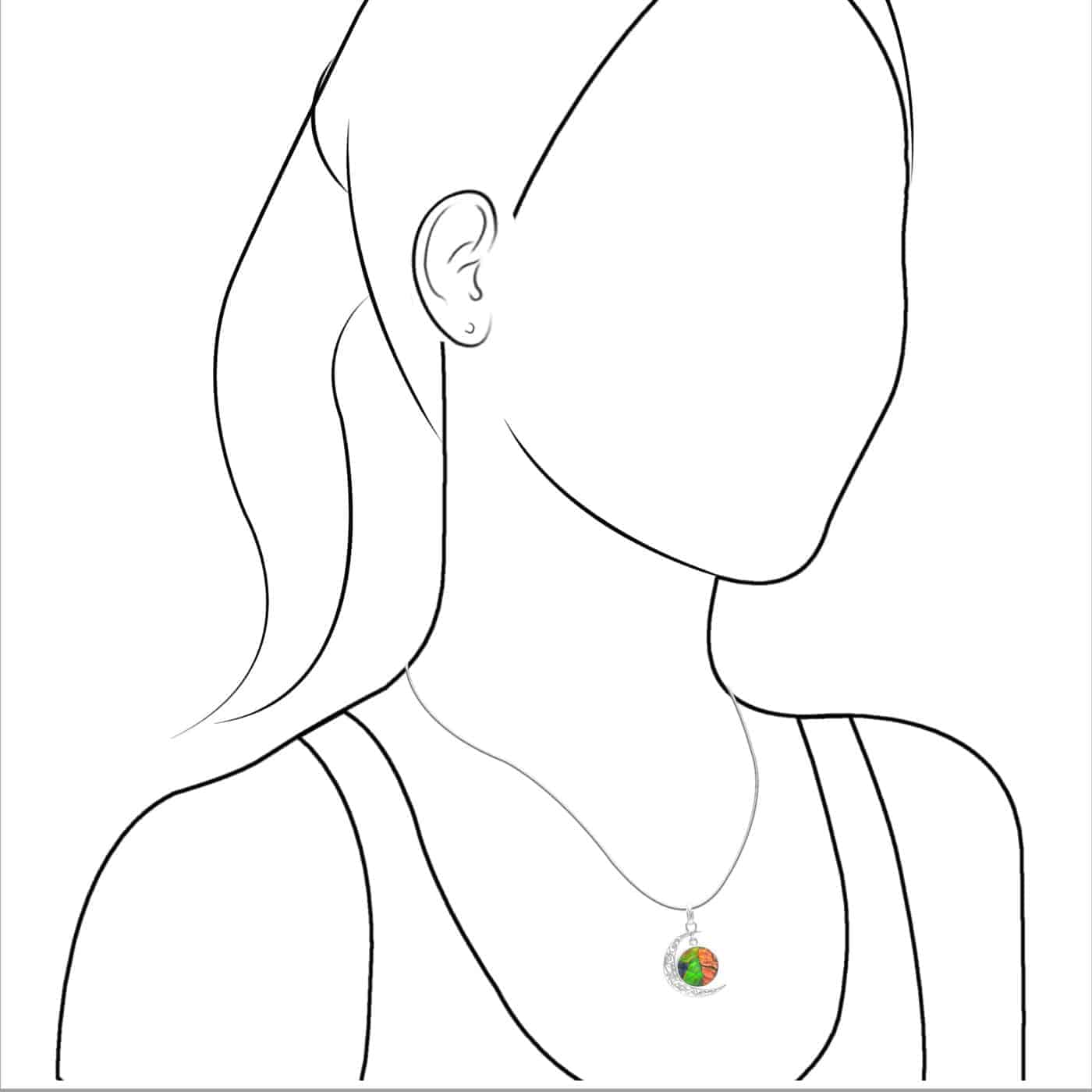 Starborn Faceted Ammolite Doublet with Crescent Moon Accent Pendant in Sterling Silver