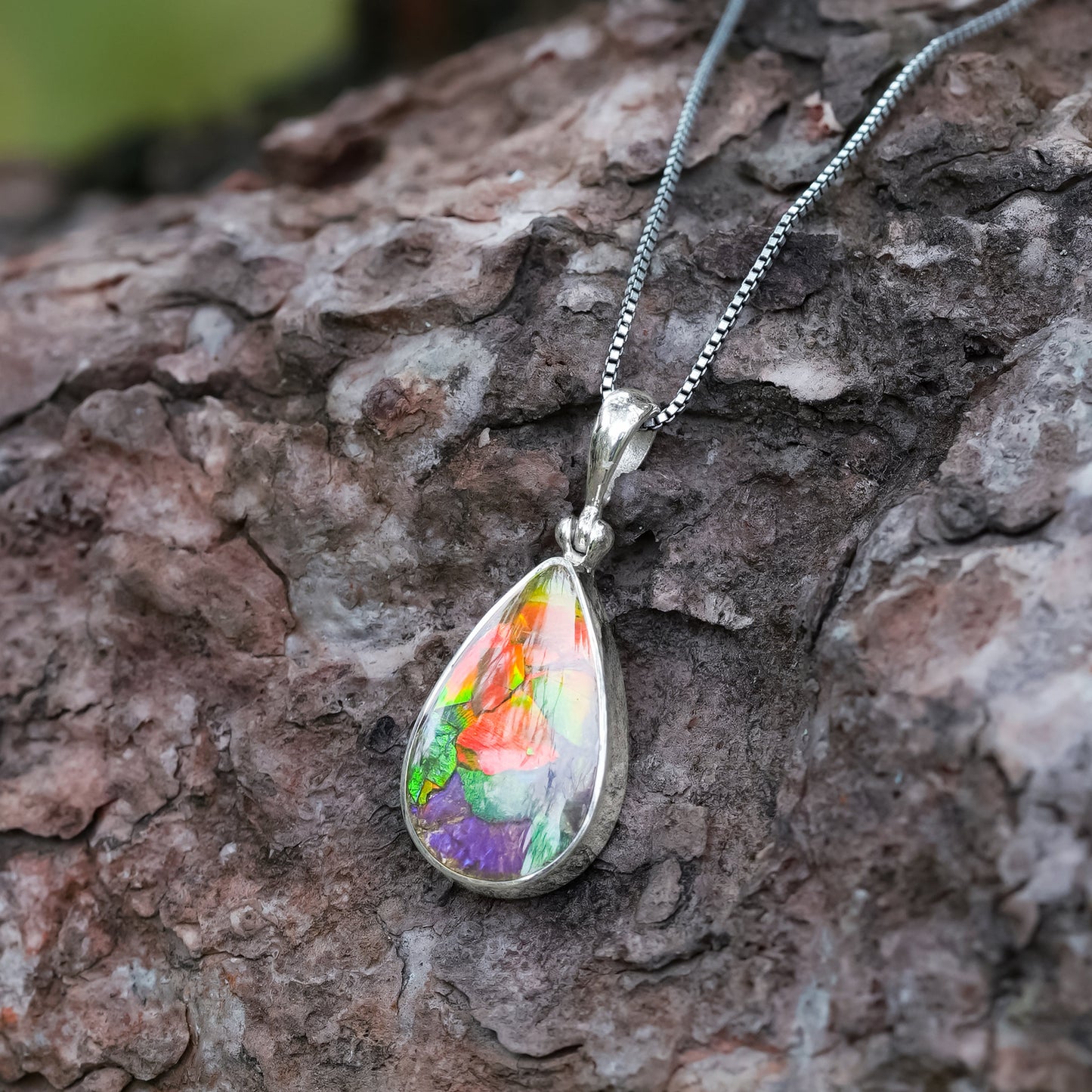 Starborn Ammolite Pear Shaped Pendant in Sterling Silver
