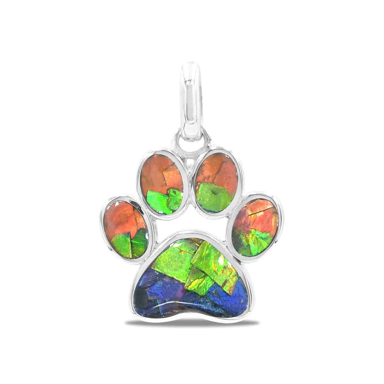 Starborn Ammolite Inlay Paw Print Pendant in Sterling Silver
