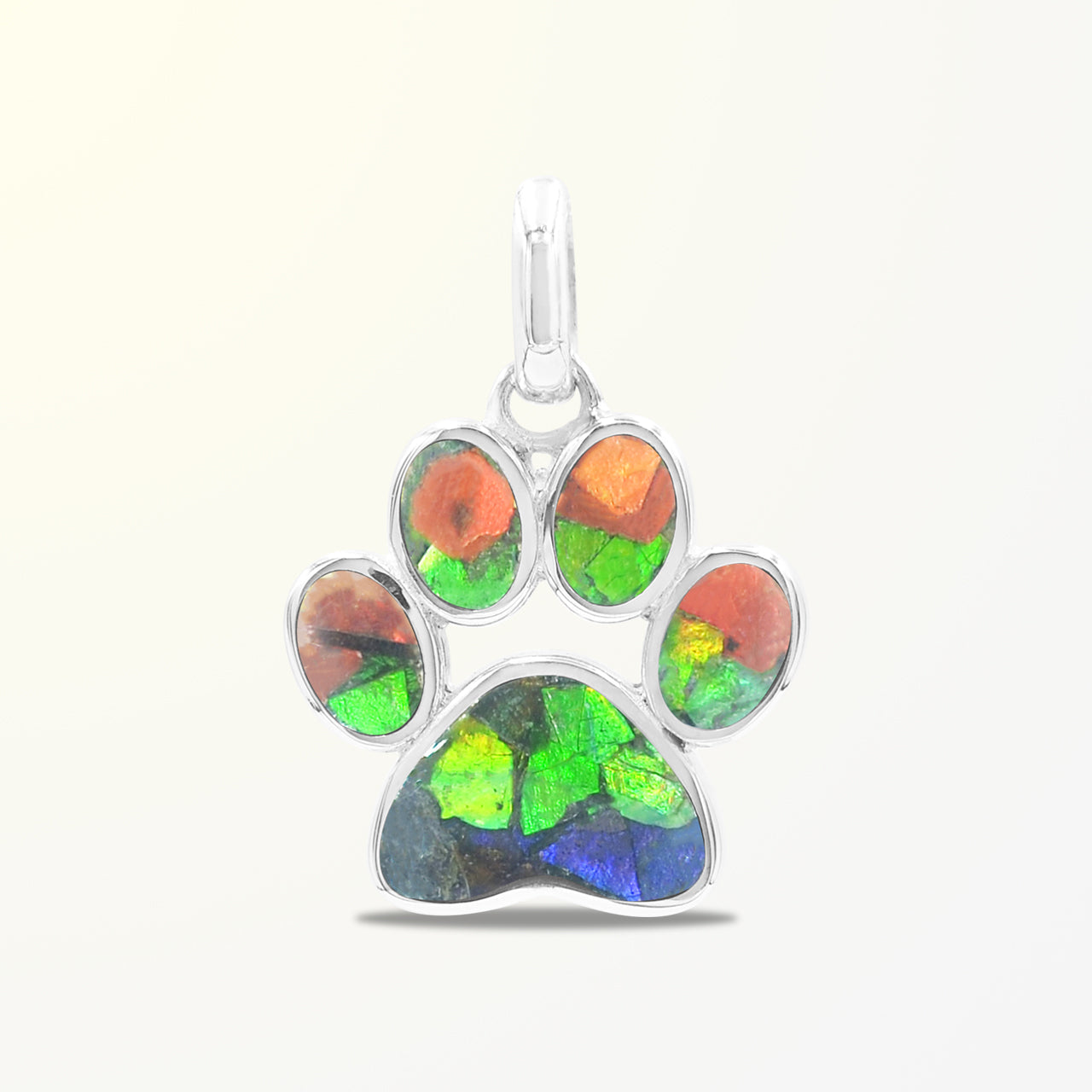 Starborn Ammolite Inlay Paw Print Pendant in Sterling Silver