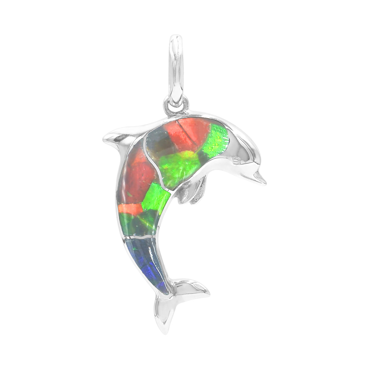 Starborn Gemstone Inlay Dolphin Pendant in Sterling Silver