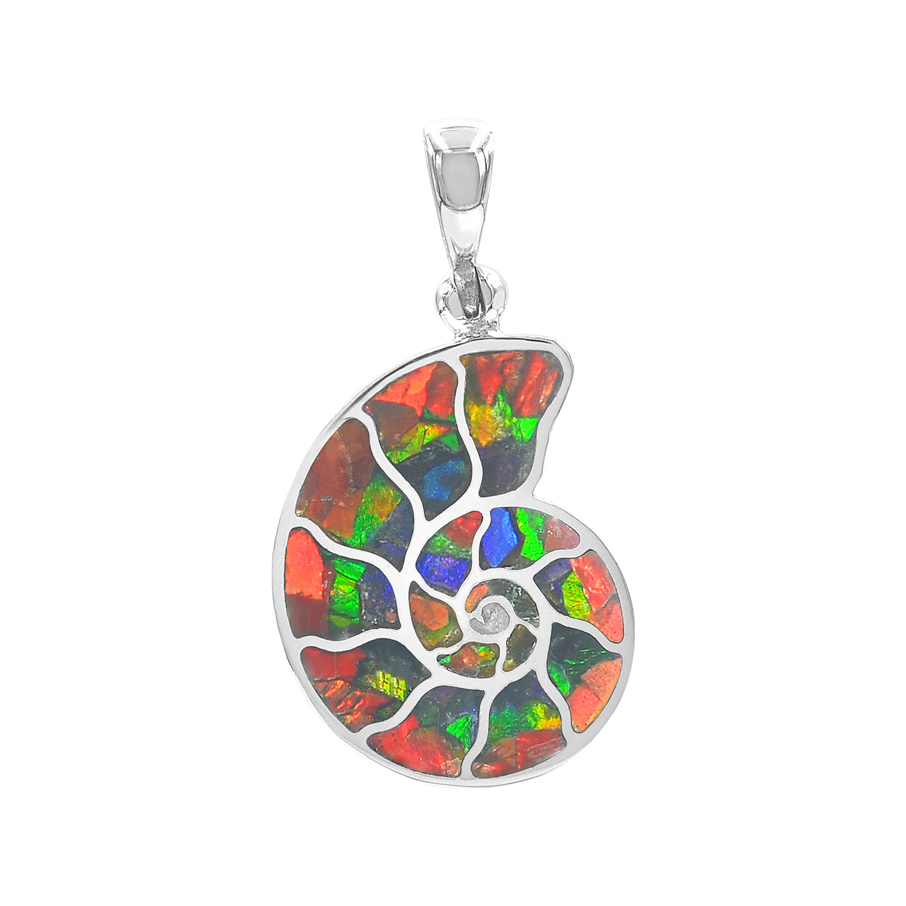 Starborn Ammolite Inlay Nautilus Ammonite Pendant in Sterling Silver