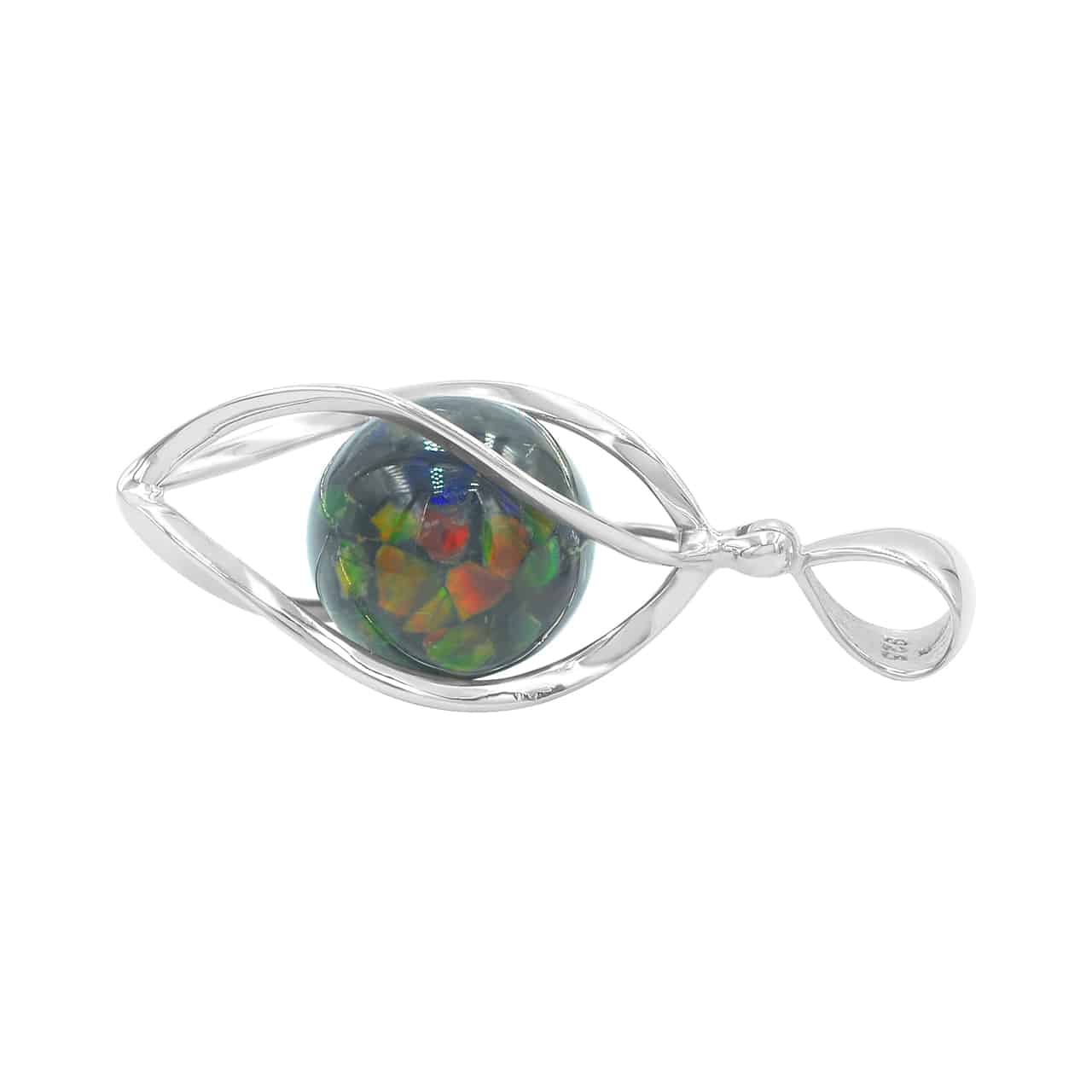 Starborn Ammolite Sphere Spiral Cage Pendant in Sterling Silver
