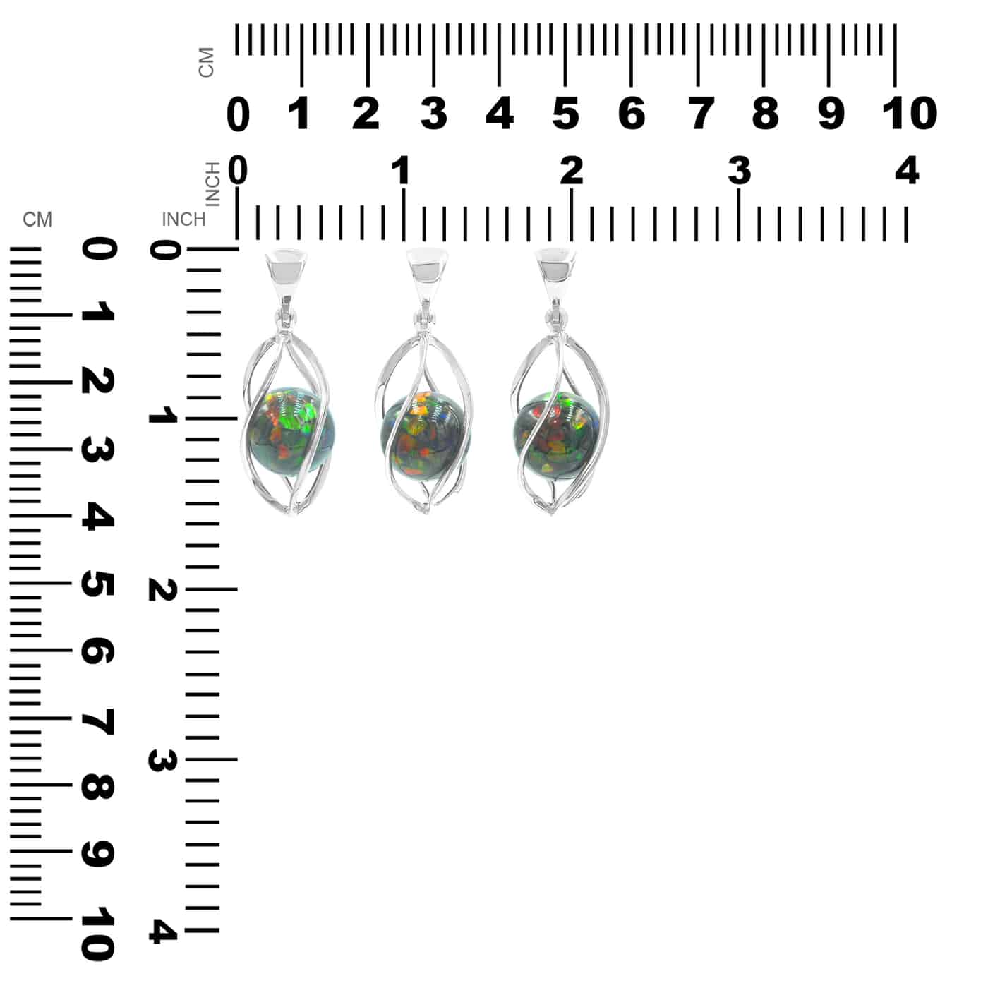 Starborn Ammolite Sphere Spiral Cage Pendant in Sterling Silver
