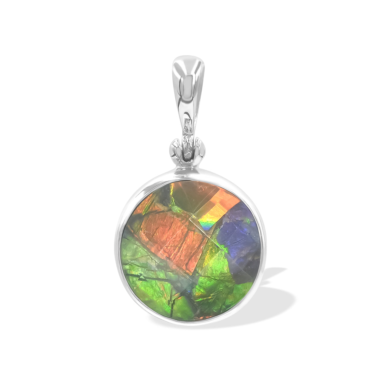 Starborn  Ammolite Faceted Doublet Sterling Silver Round Pendant