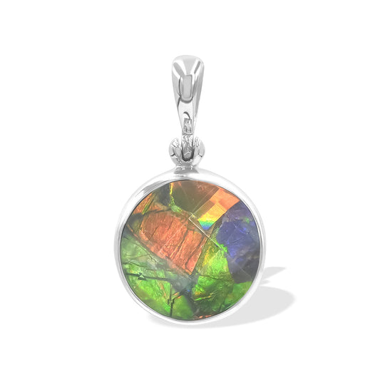 Starborn  Ammolite Faceted Doublet Sterling Silver Round Pendant