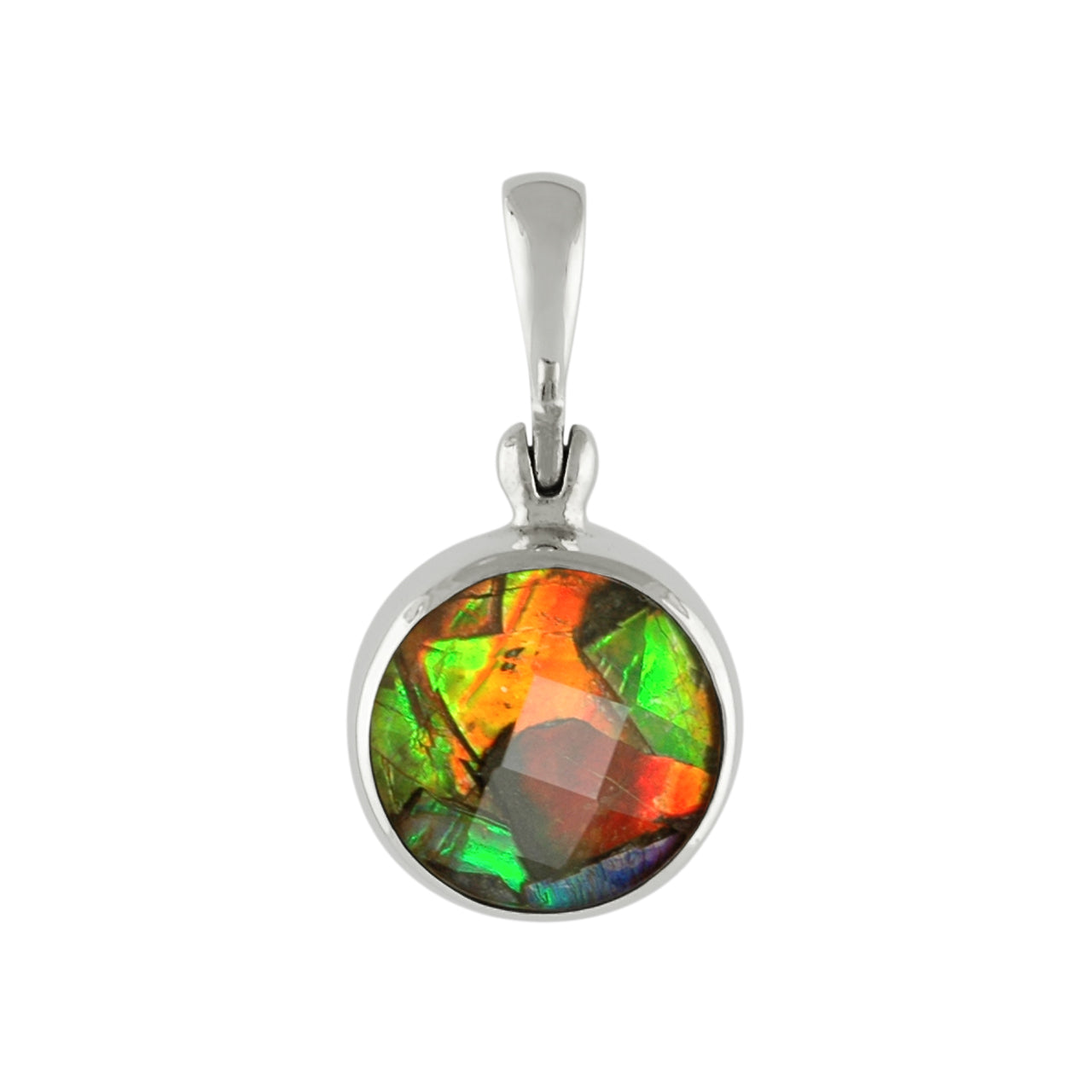 Starborn  Ammolite Faceted Doublet Sterling Silver Round Pendant