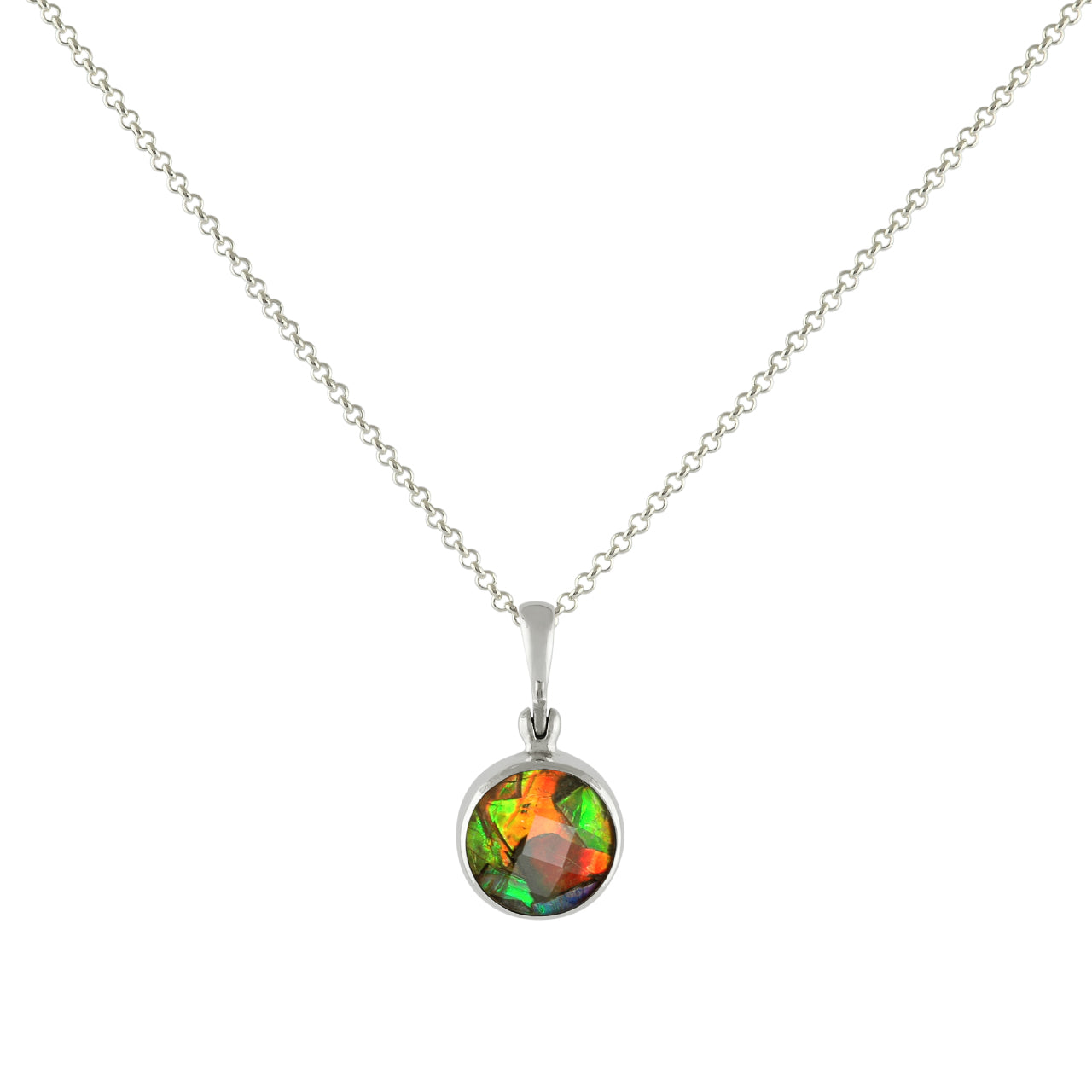 Starborn  Ammolite Faceted Doublet Sterling Silver Round Pendant