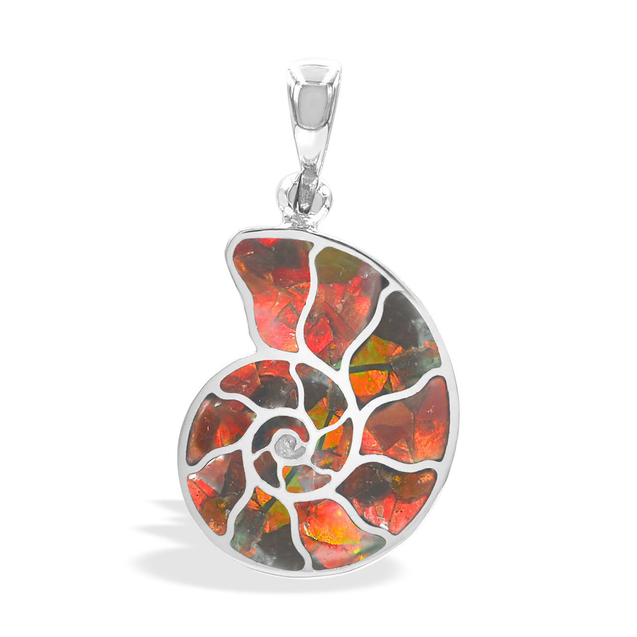 Starborn Ammolite Inlay Nautilus Ammonite Pendant in Sterling Silver